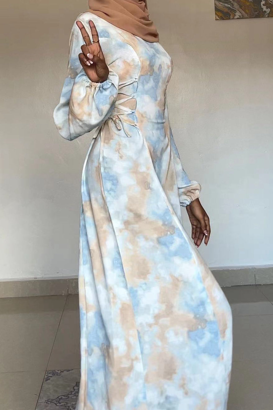 Tie-Dye Waist-Tie Maxi Dress Abaya 853