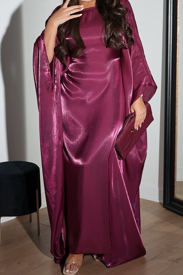 Anita Shiny Batwing Butterfly Sleeve Maxi Dress  Kaftan Abaya 770 - Wine Red