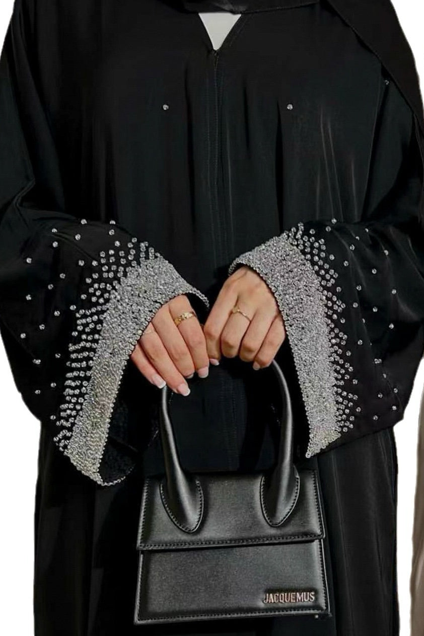 Jannat Rhinestone Open Abaya 851 - Black