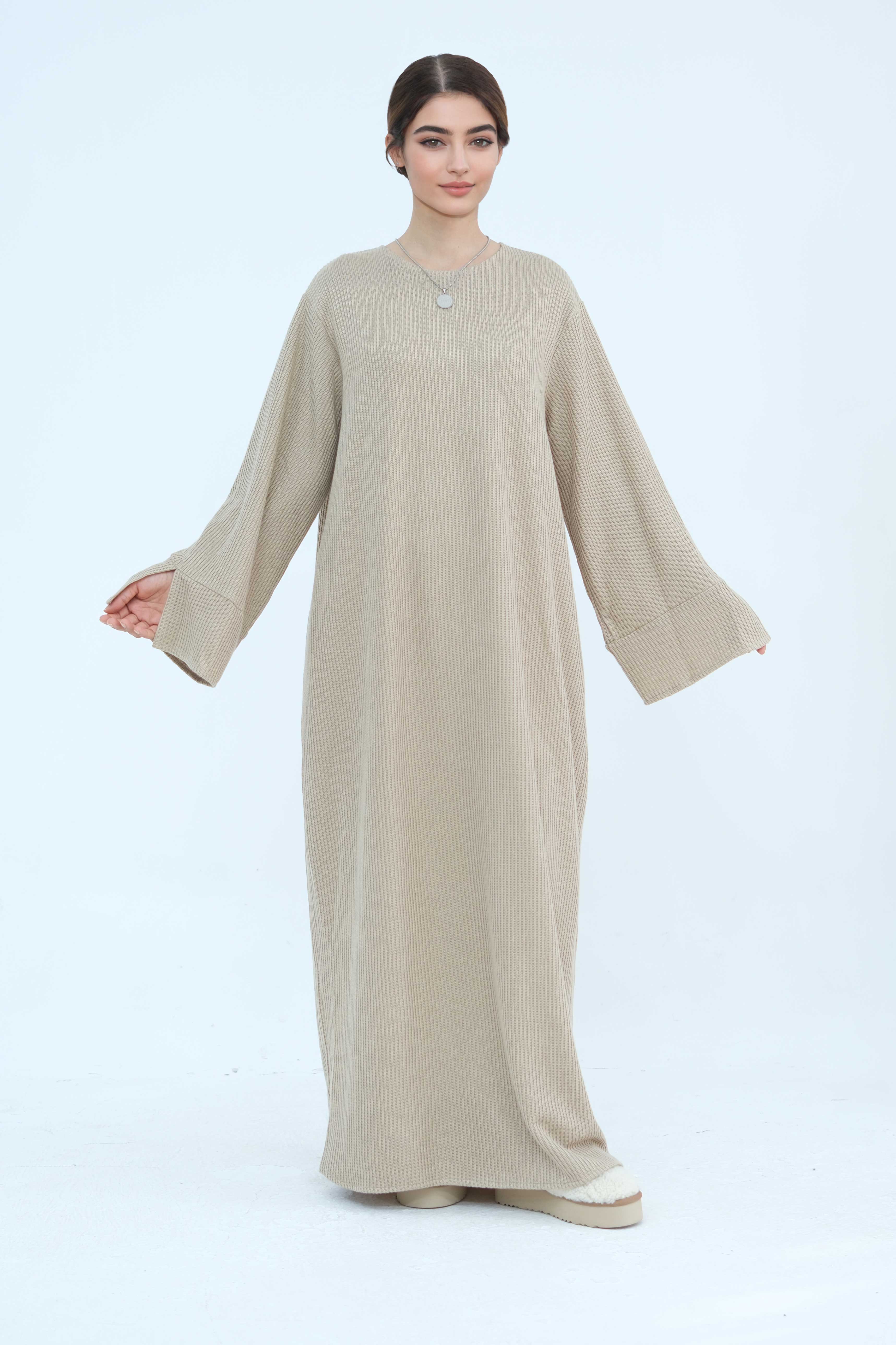 NOOR Knit Maxi Dress Abaya 912 - Khaki