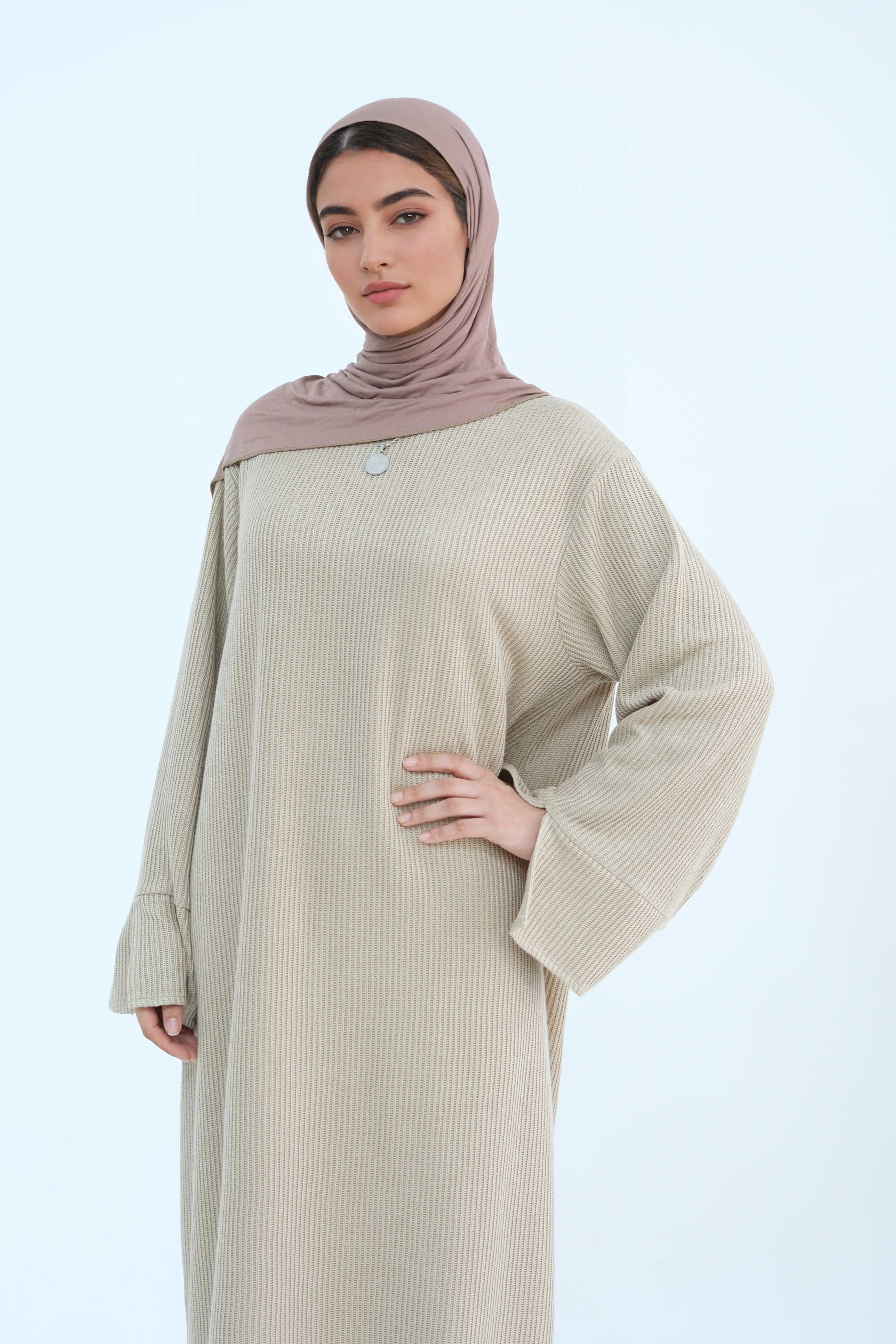 NOOR Knit Maxi Dress Abaya 912 - Khaki