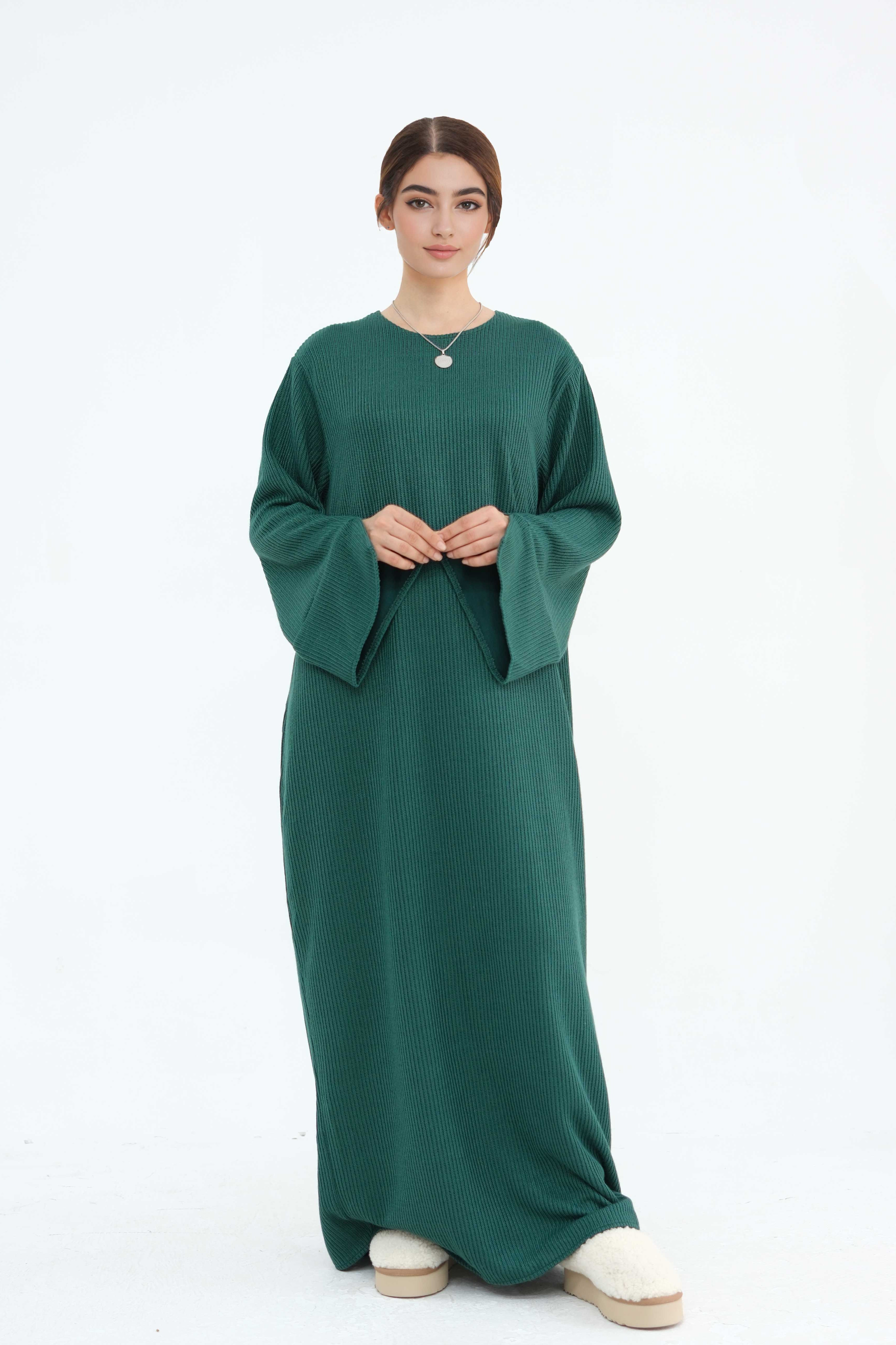 NOOR Knit Maxi Dress Abaya 912 - Dark Green