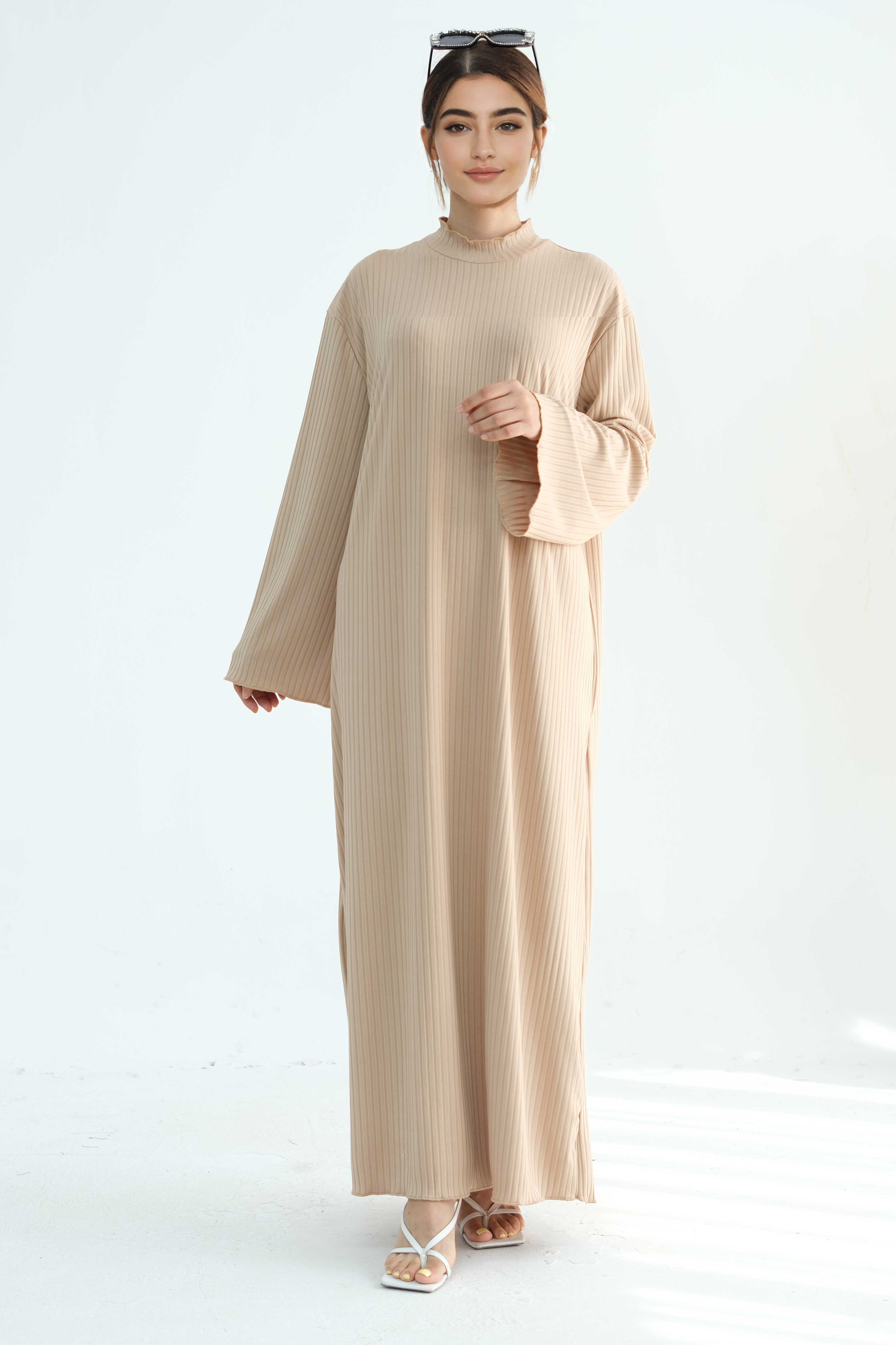 ZAINAB Knit Ribbed Maxi Dress Abaya 905 - Taro