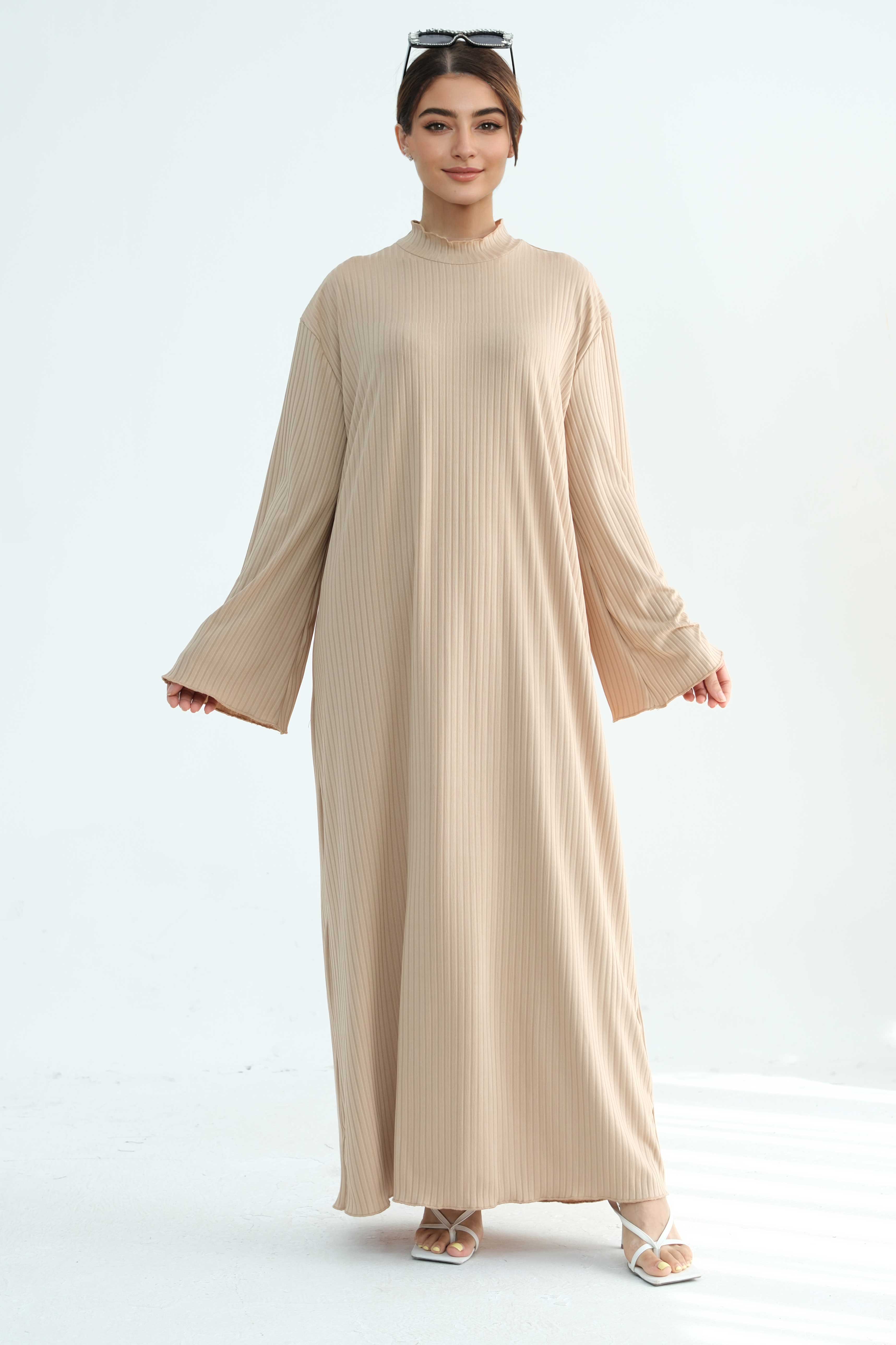 ZAINAB Knit Ribbed Maxi Dress Abaya 905 - Taro