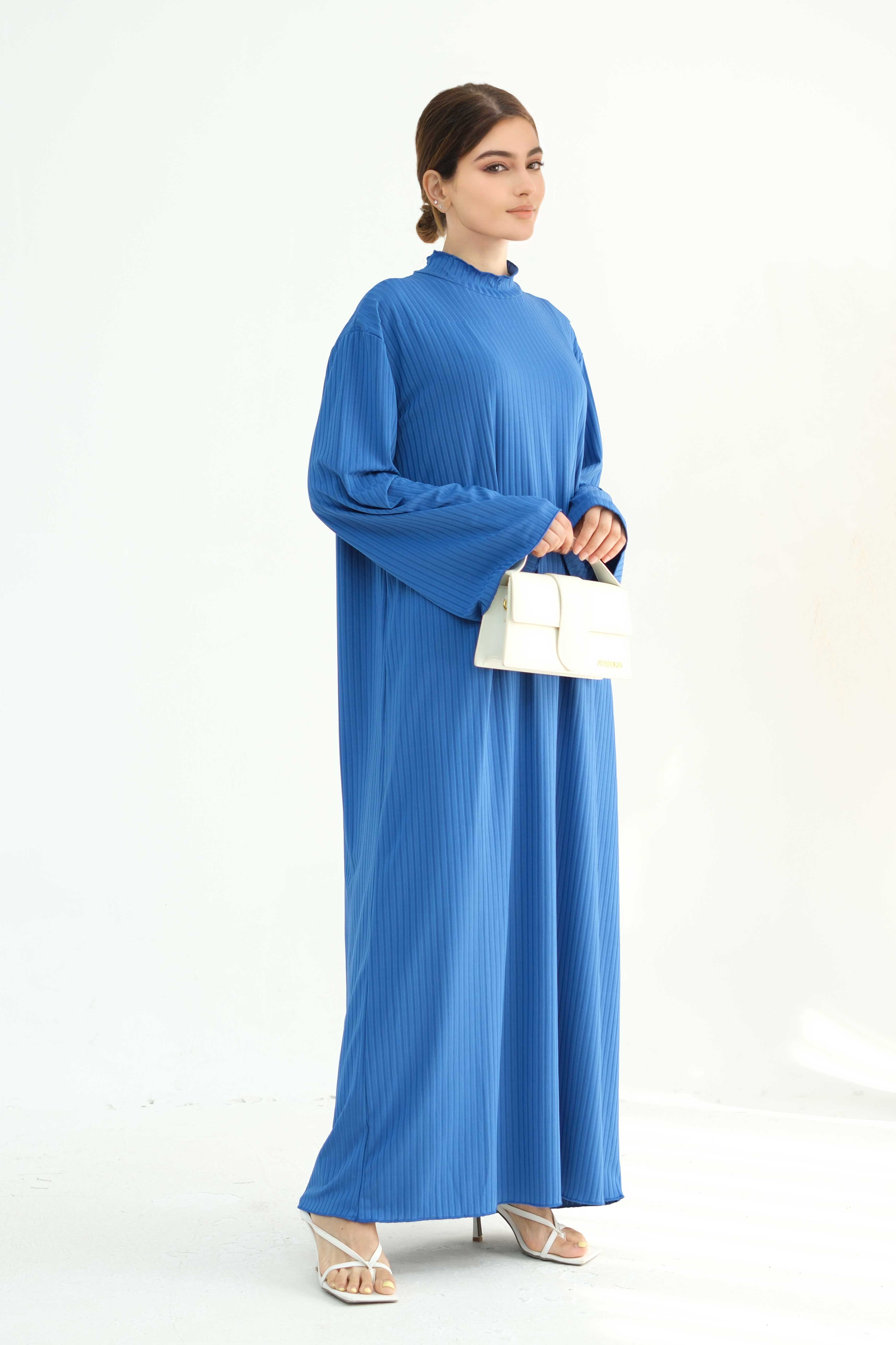 ZAINAB Knit Ribbed Maxi Dress Abaya 905 - Blue