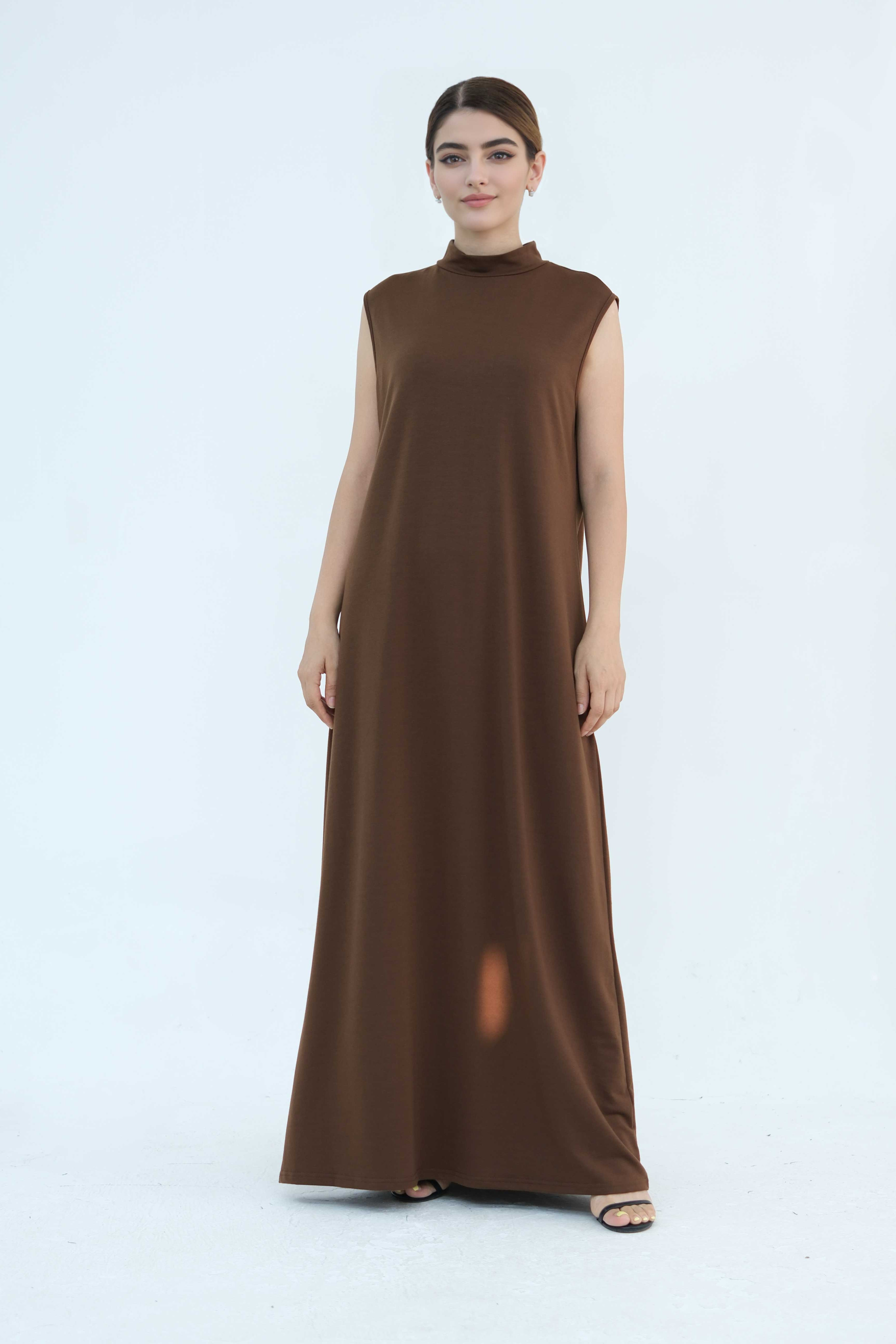 Yumna High Neck Two-Piece Abaya Set 886 - Coffee