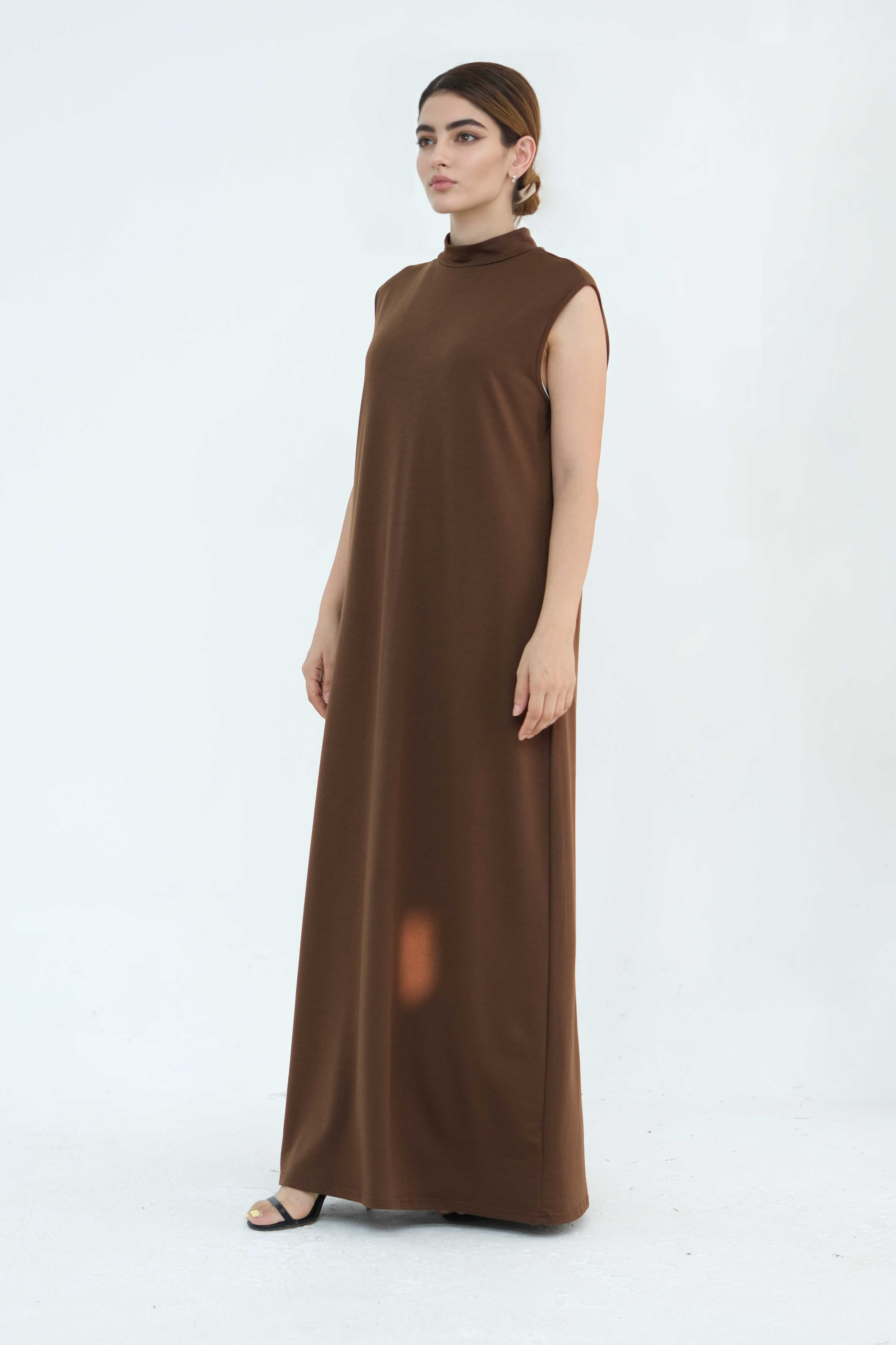 Yumna High Neck Two-Piece Abaya Set 886 - Coffee