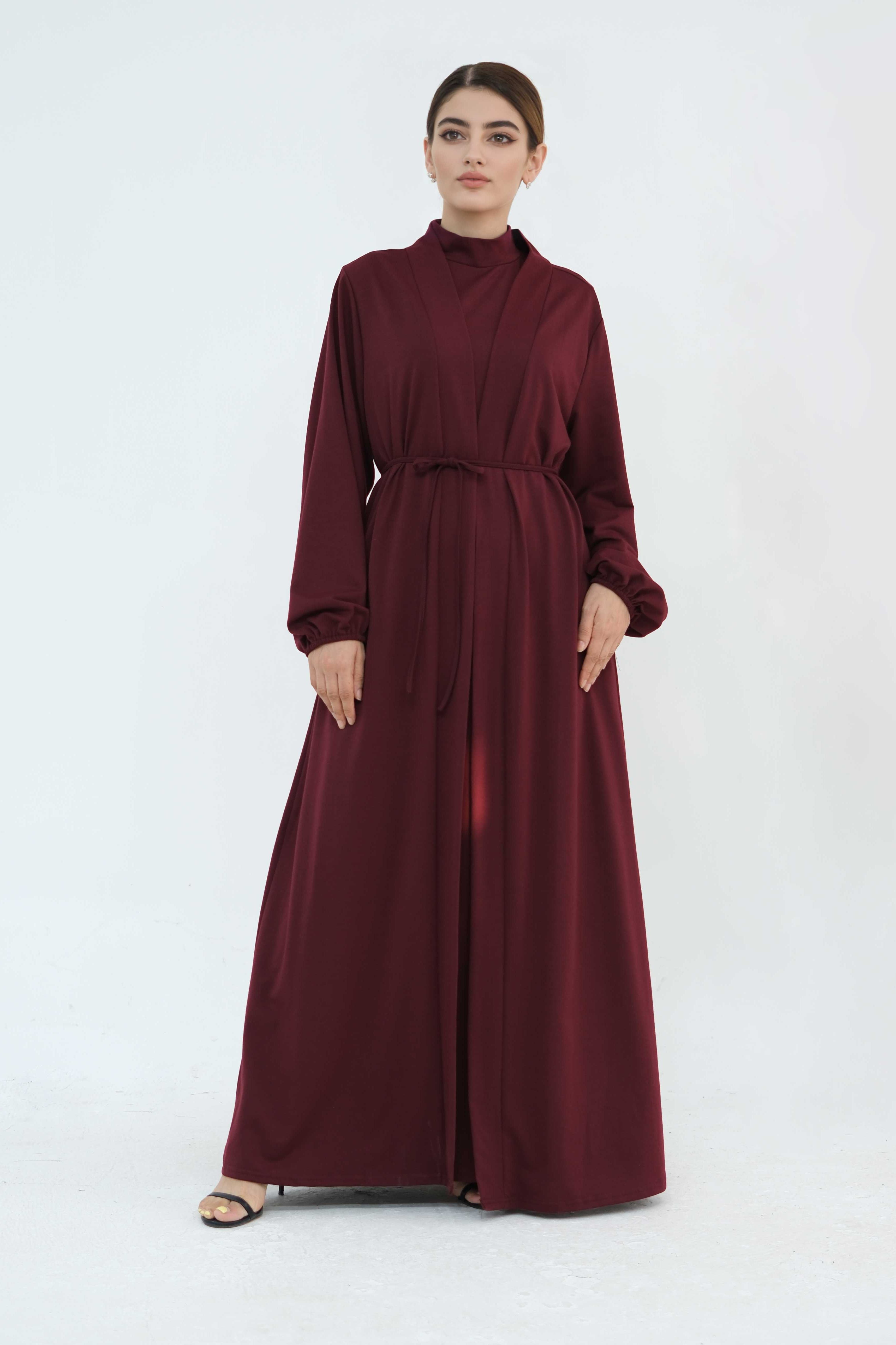 Yumna High Neck Two-Piece Abaya Set 886-Maroon