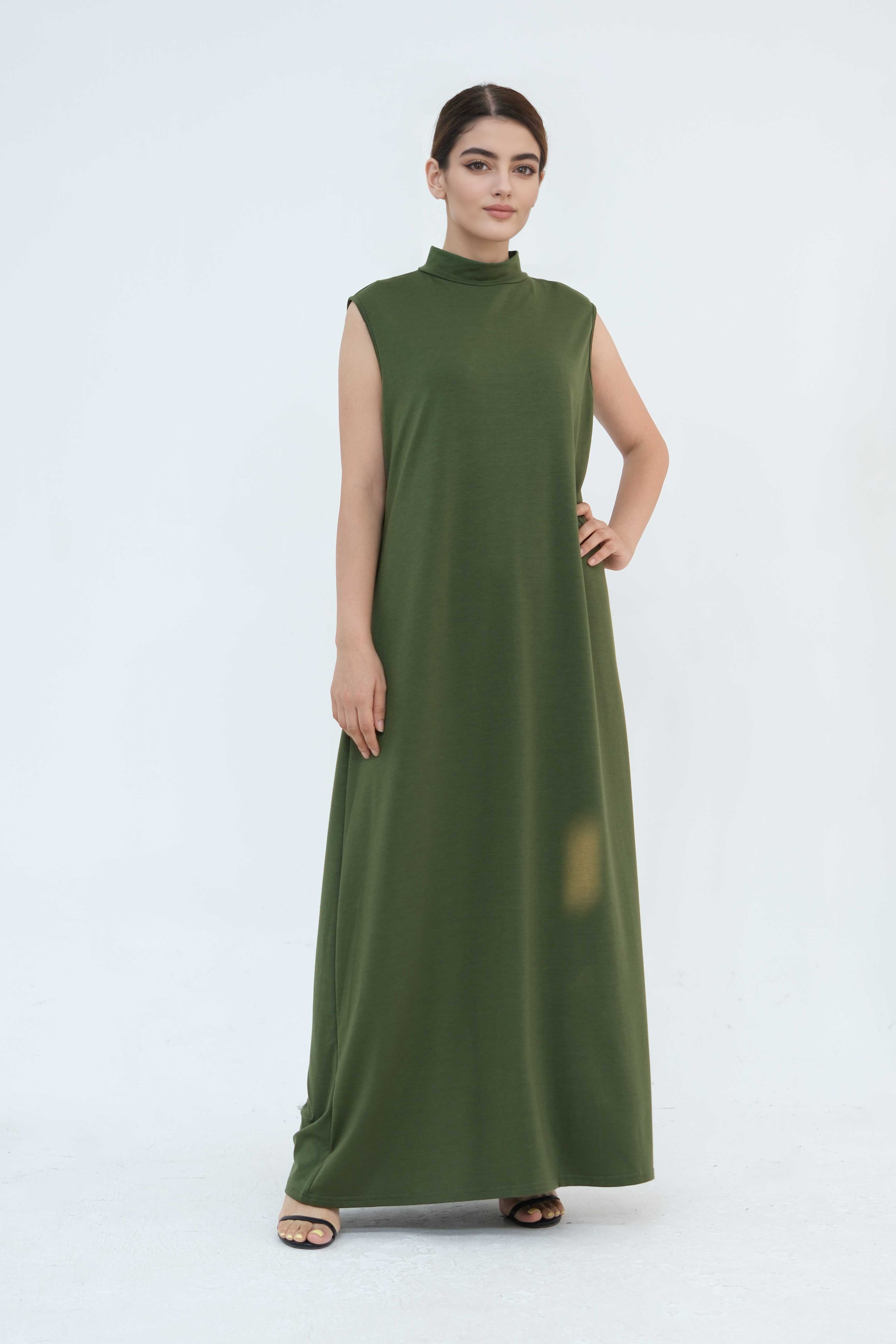 Yumna High Neck Two-Piece Abaya Set 886-Army Green