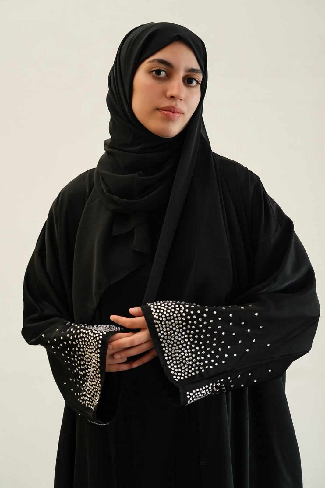 Jannat Rhinestone Open Abaya 851 - Black