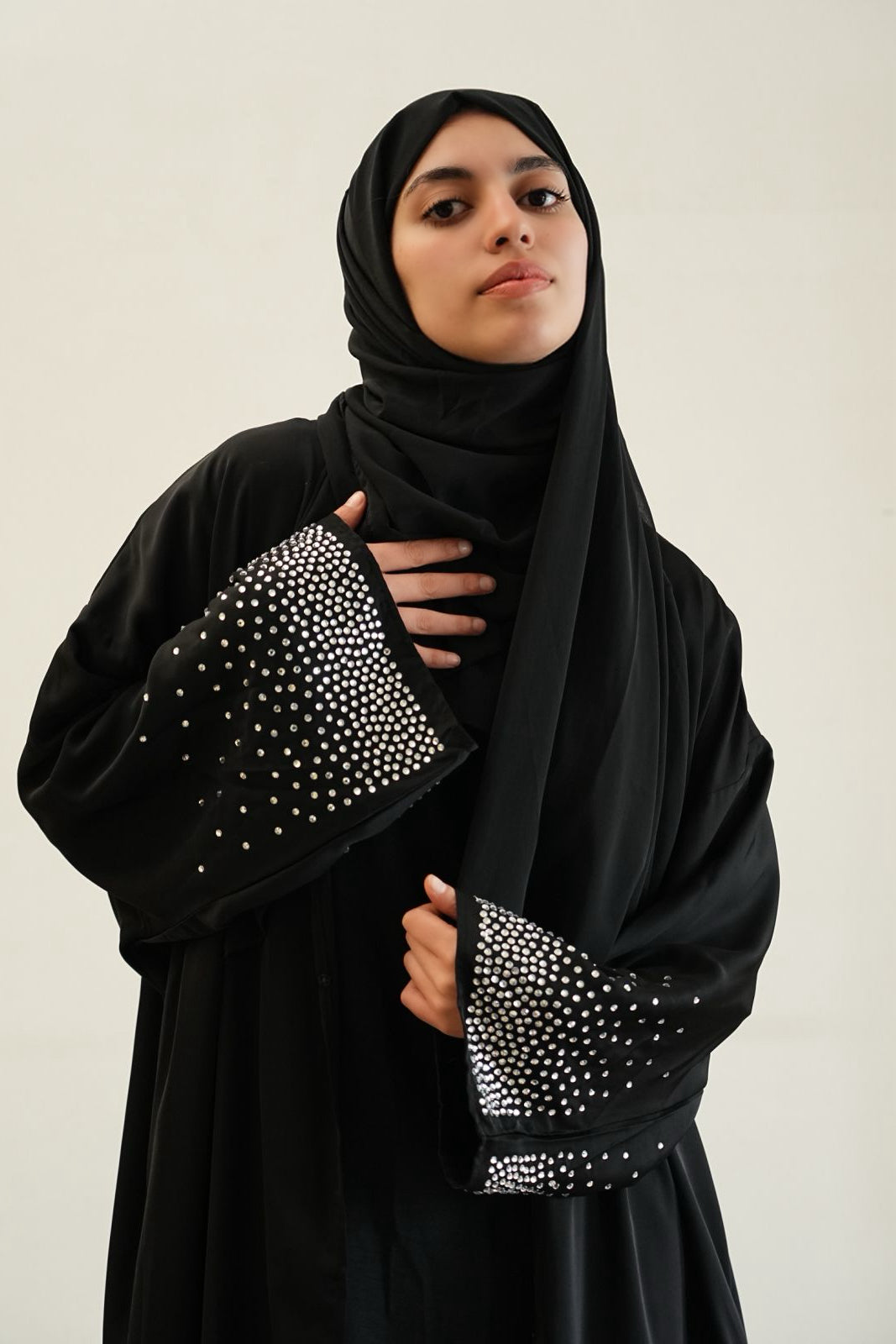 Jannat Rhinestone Open Abaya 851 - Black