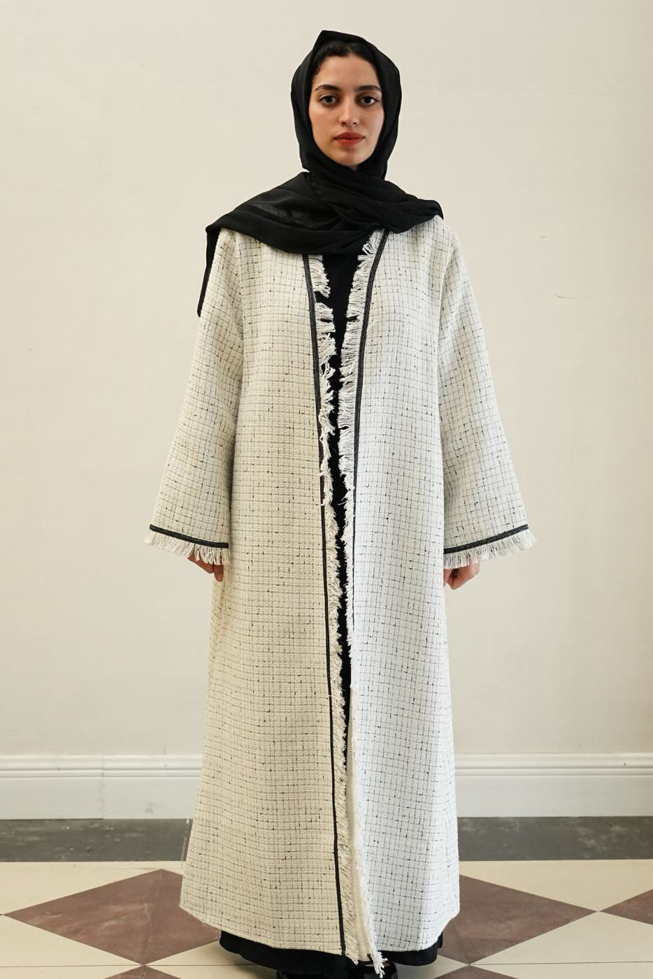 Lina Chanel Tweed Open Abaya 908 - White