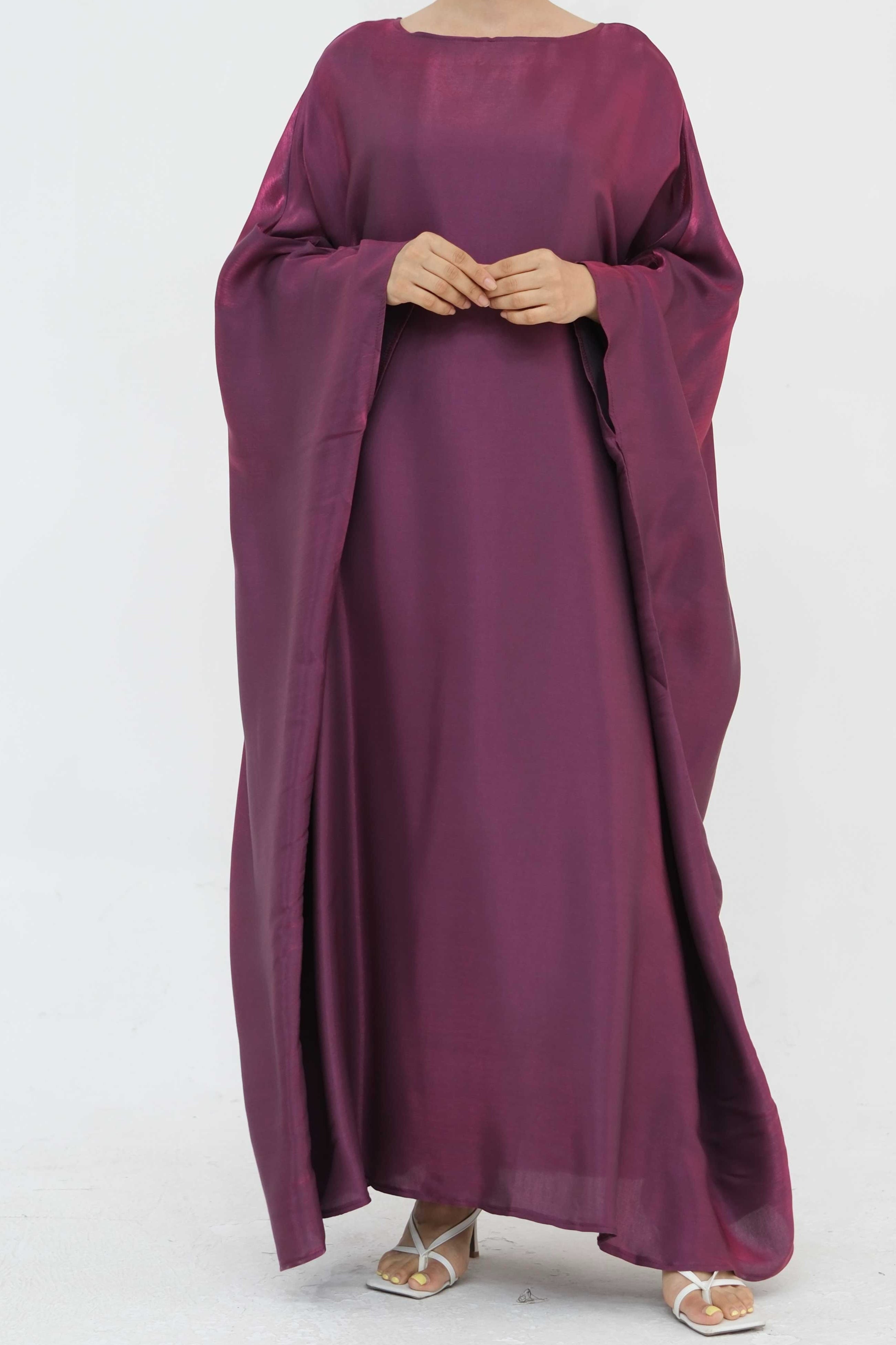 Anita Shiny Batwing Butterfly Sleeve Maxi Dress  Kaftan Abaya 770 - Wine Red