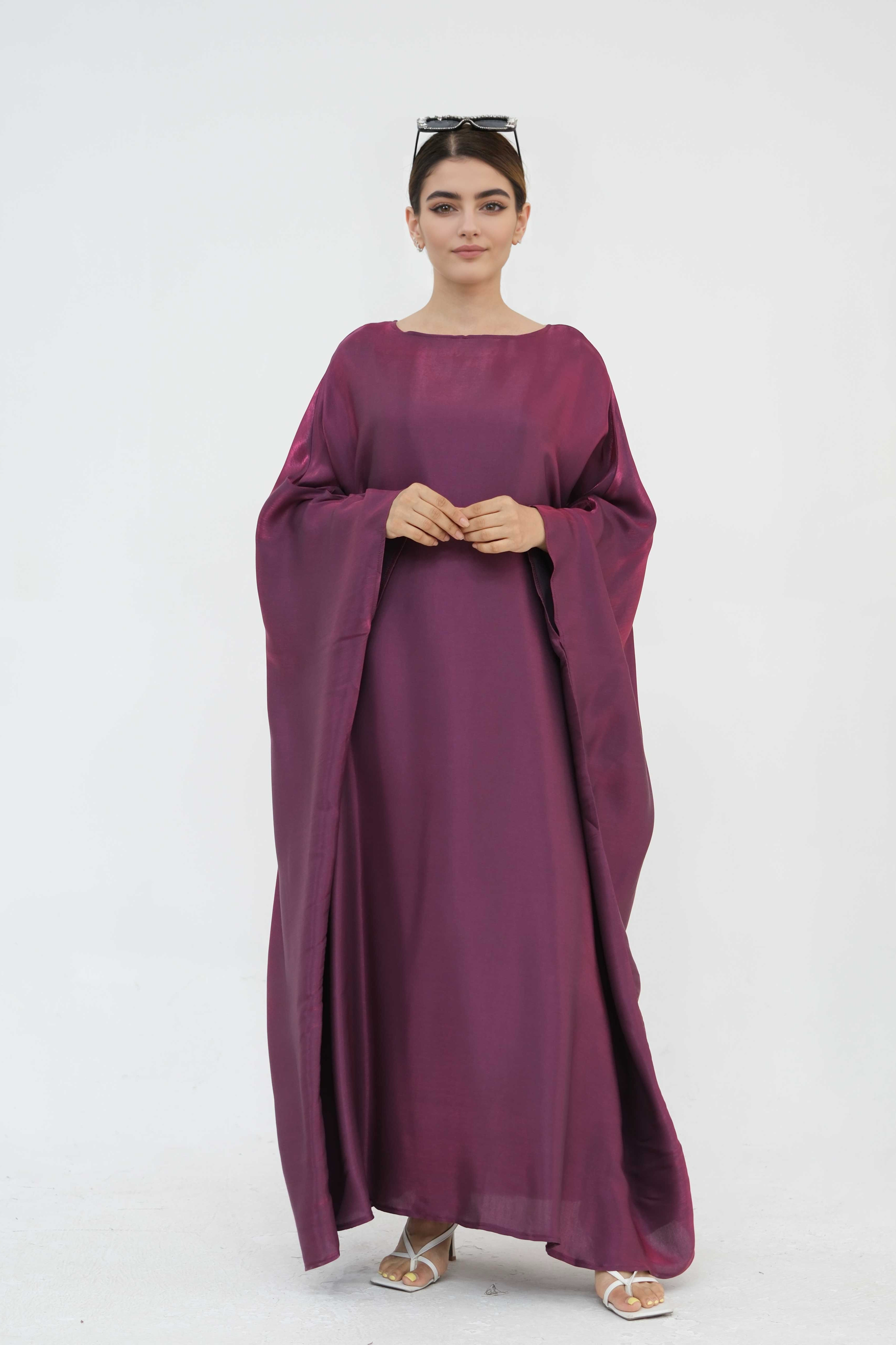 Anita Shiny Batwing Butterfly Sleeve Maxi Dress  Kaftan Abaya 770 - Wine Red