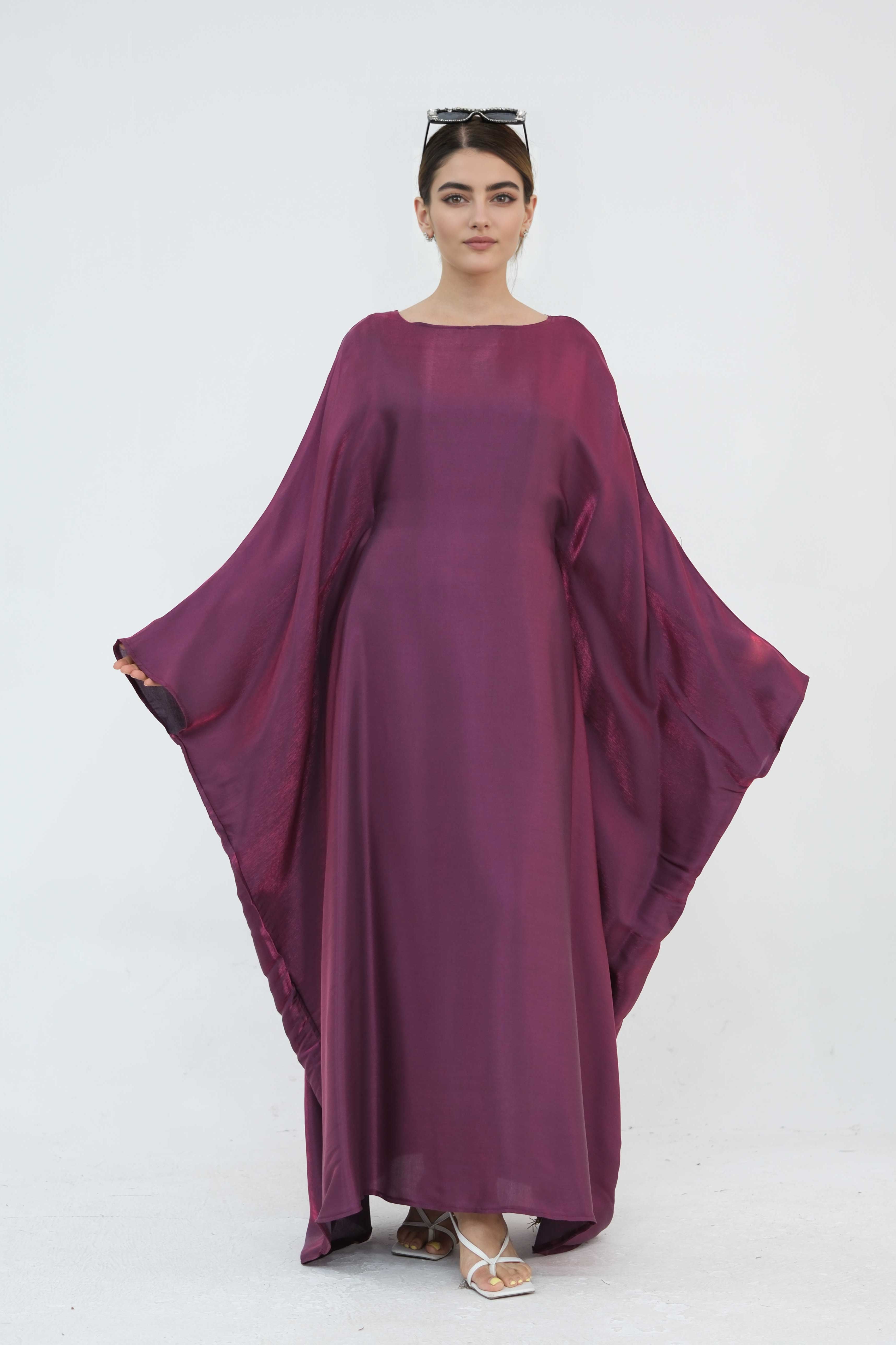 Anita Shiny Batwing Butterfly Sleeve Maxi Dress  Kaftan Abaya 770 - Wine Red