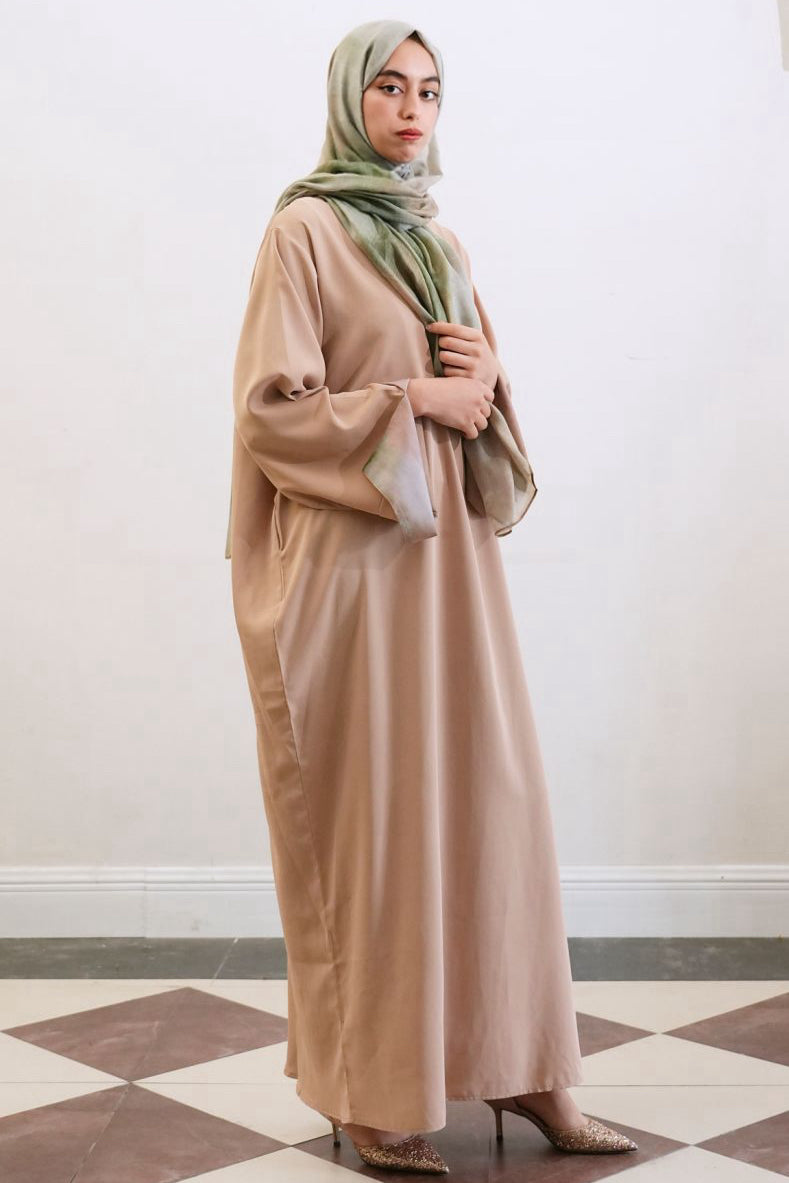 Amira Printed Casual Abaya with Hijab 942 - Khaki