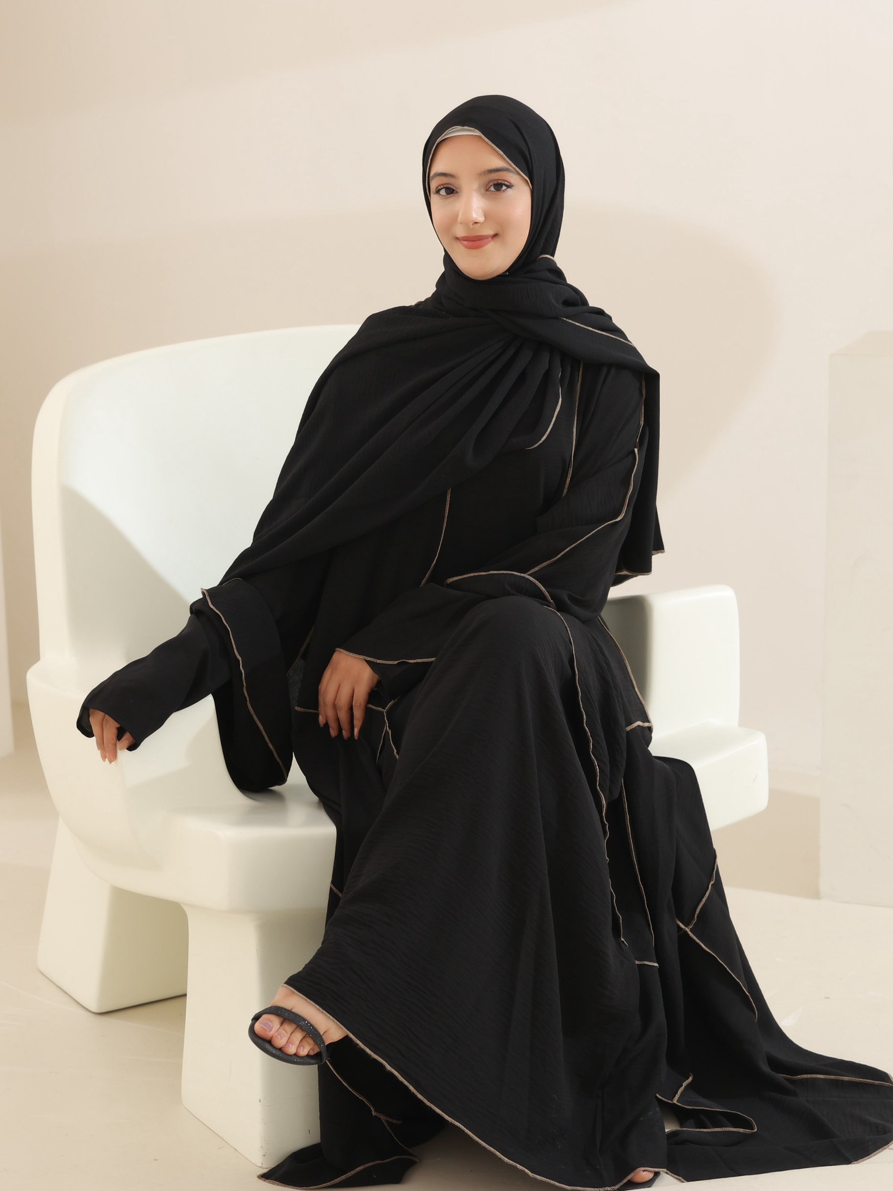 Amara Polyester Modest Abaya Set 509 - Black - Meliza