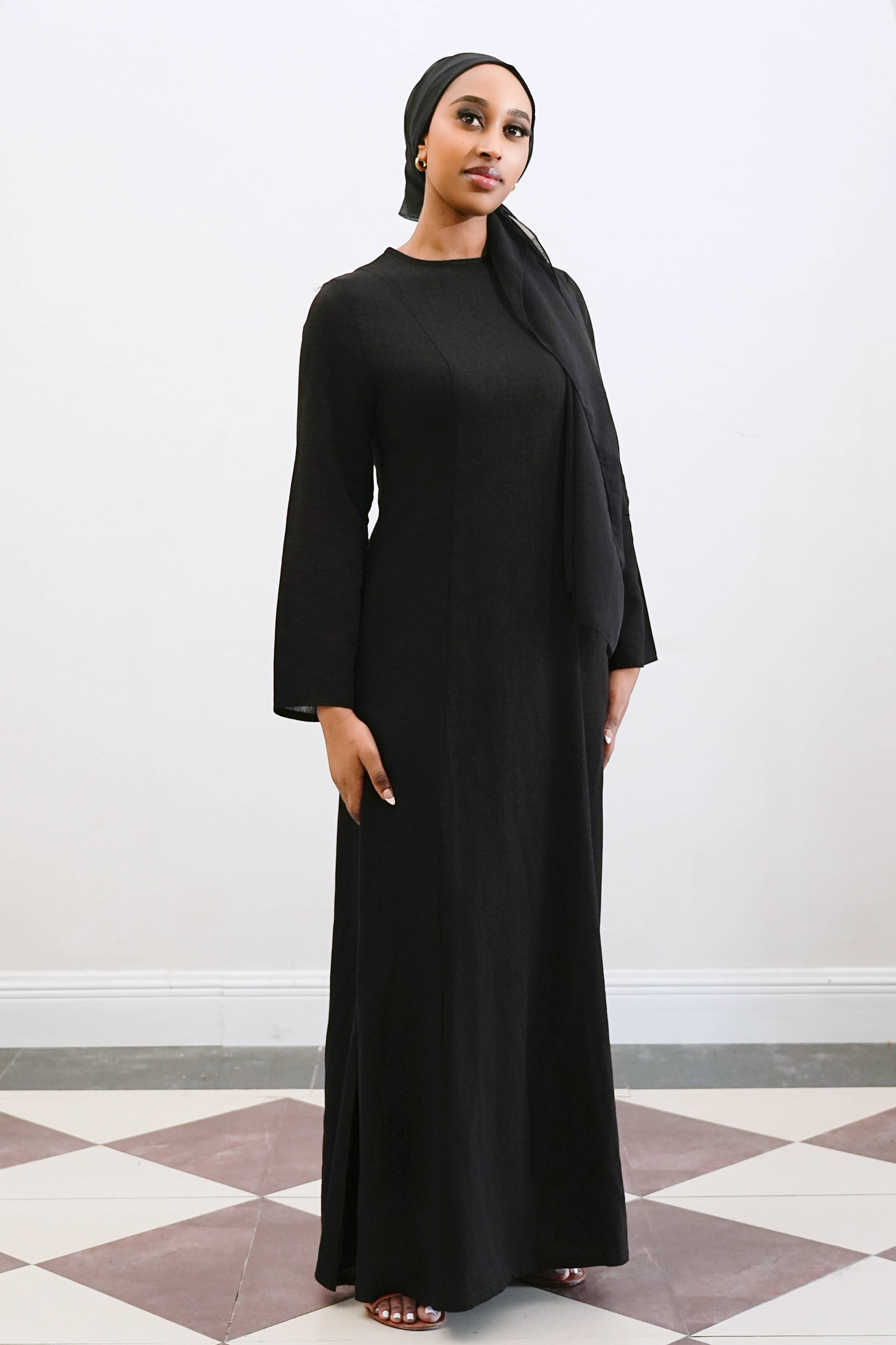 Isabella Back Tie Linen Maxi Dress Abaya 941 - Black