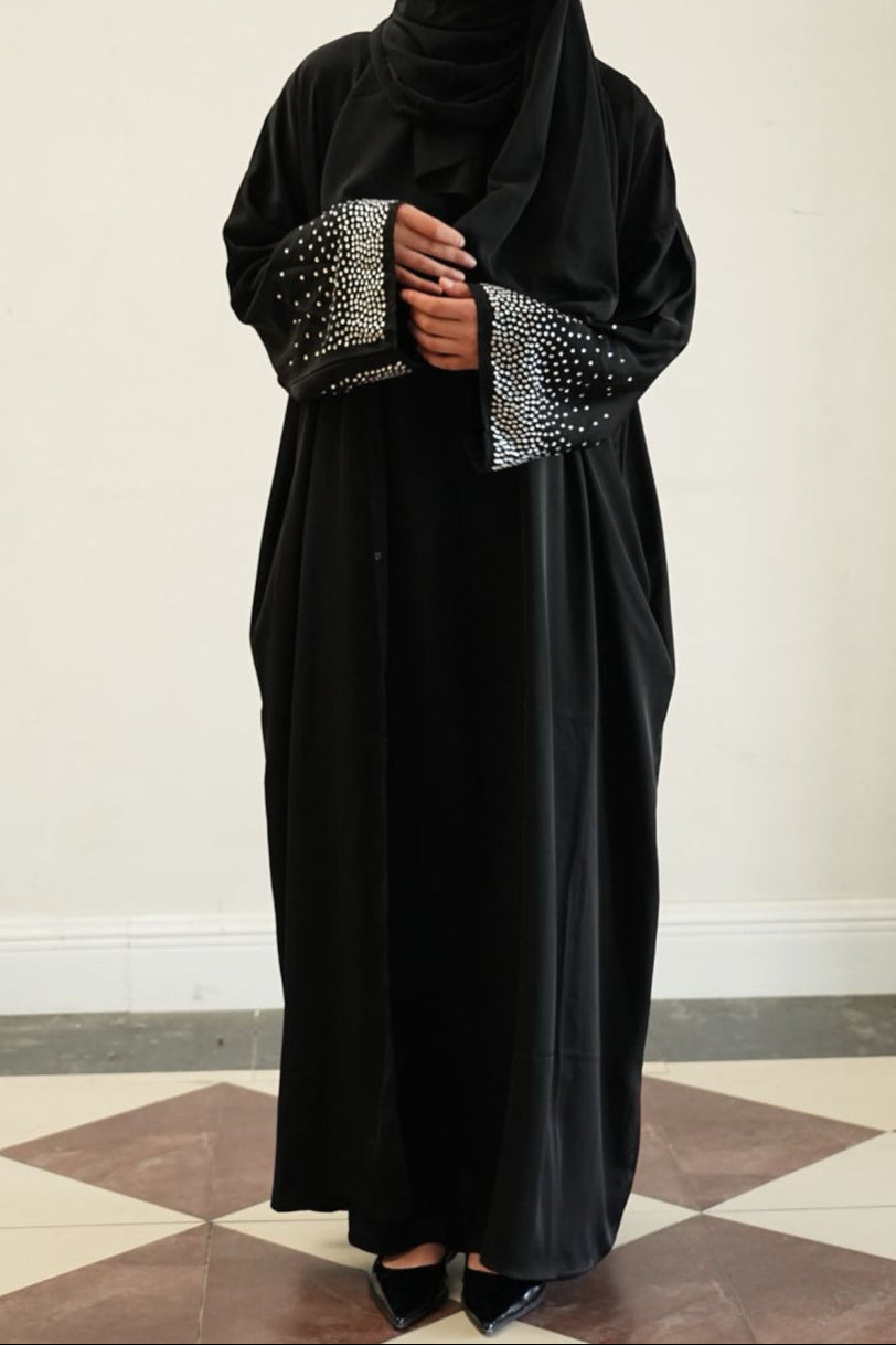 Jannat Rhinestone Open Abaya 851 - Black