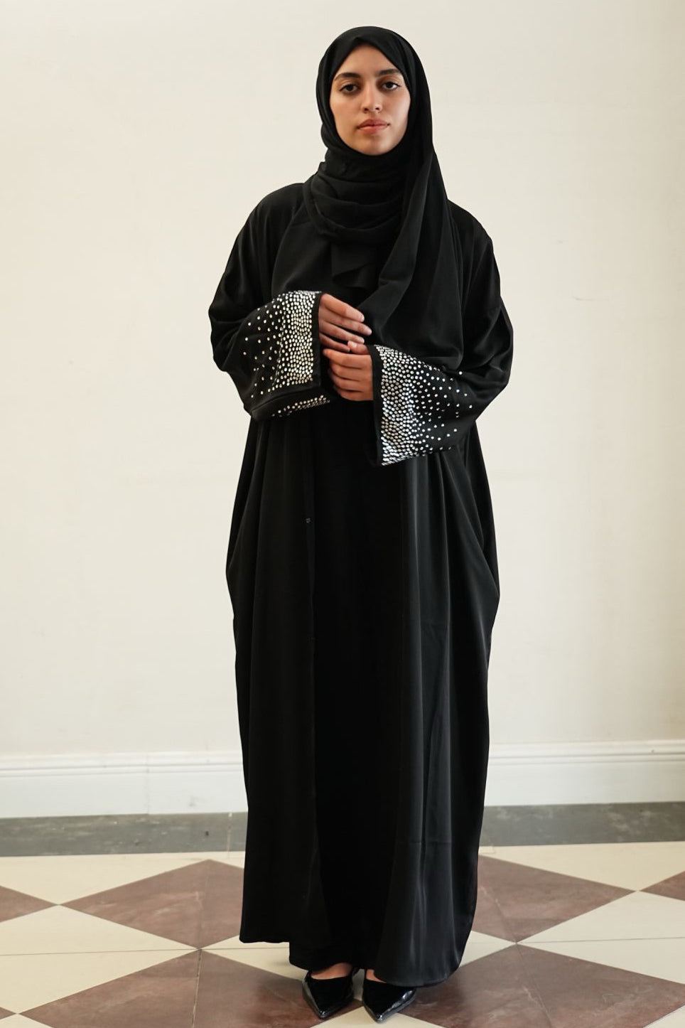 Jannat Rhinestone Open Abaya 851 - Black