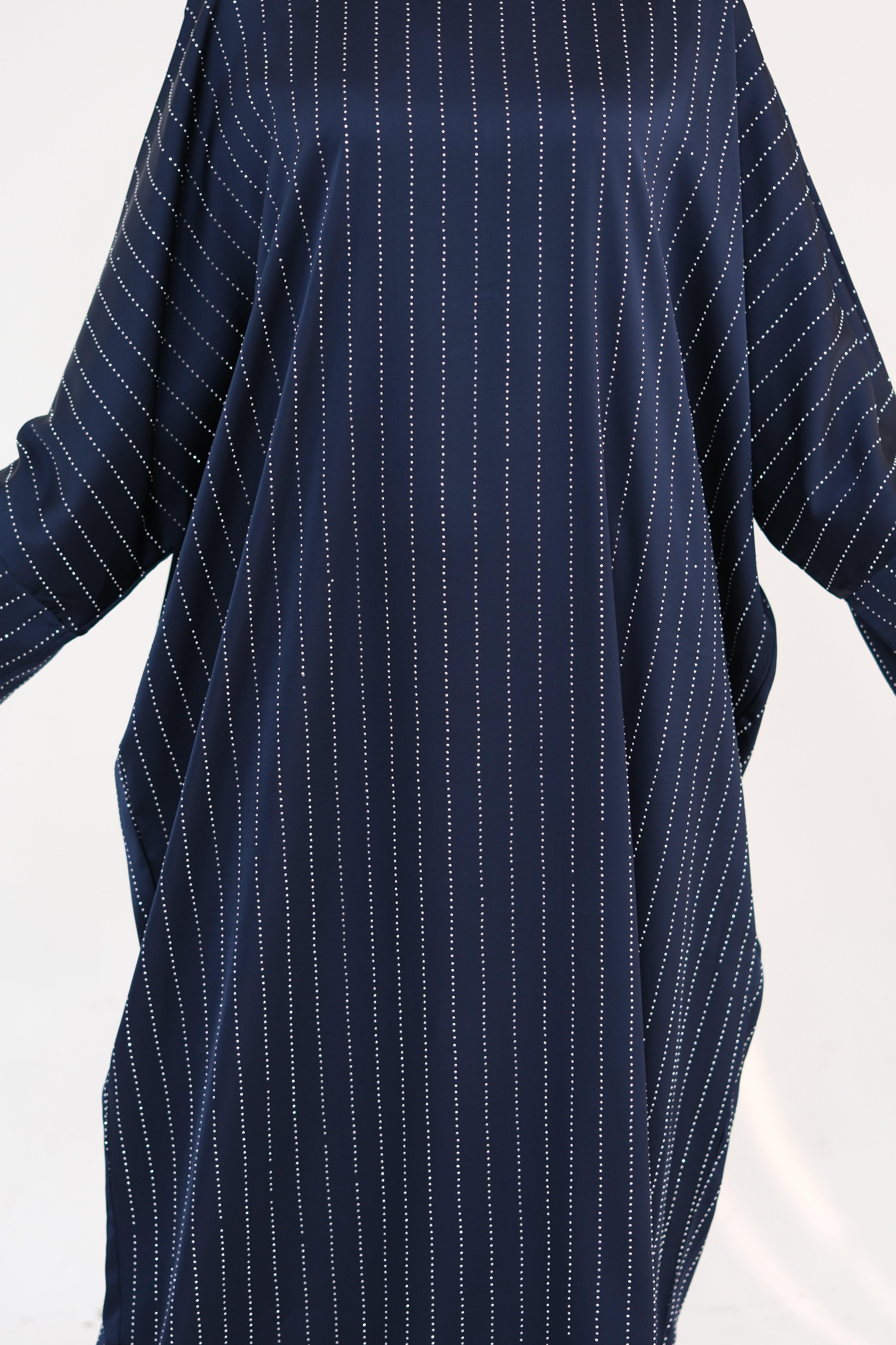 Naila Vertical Stripe Design Maxi Dress Abaya 884-Dark Blue