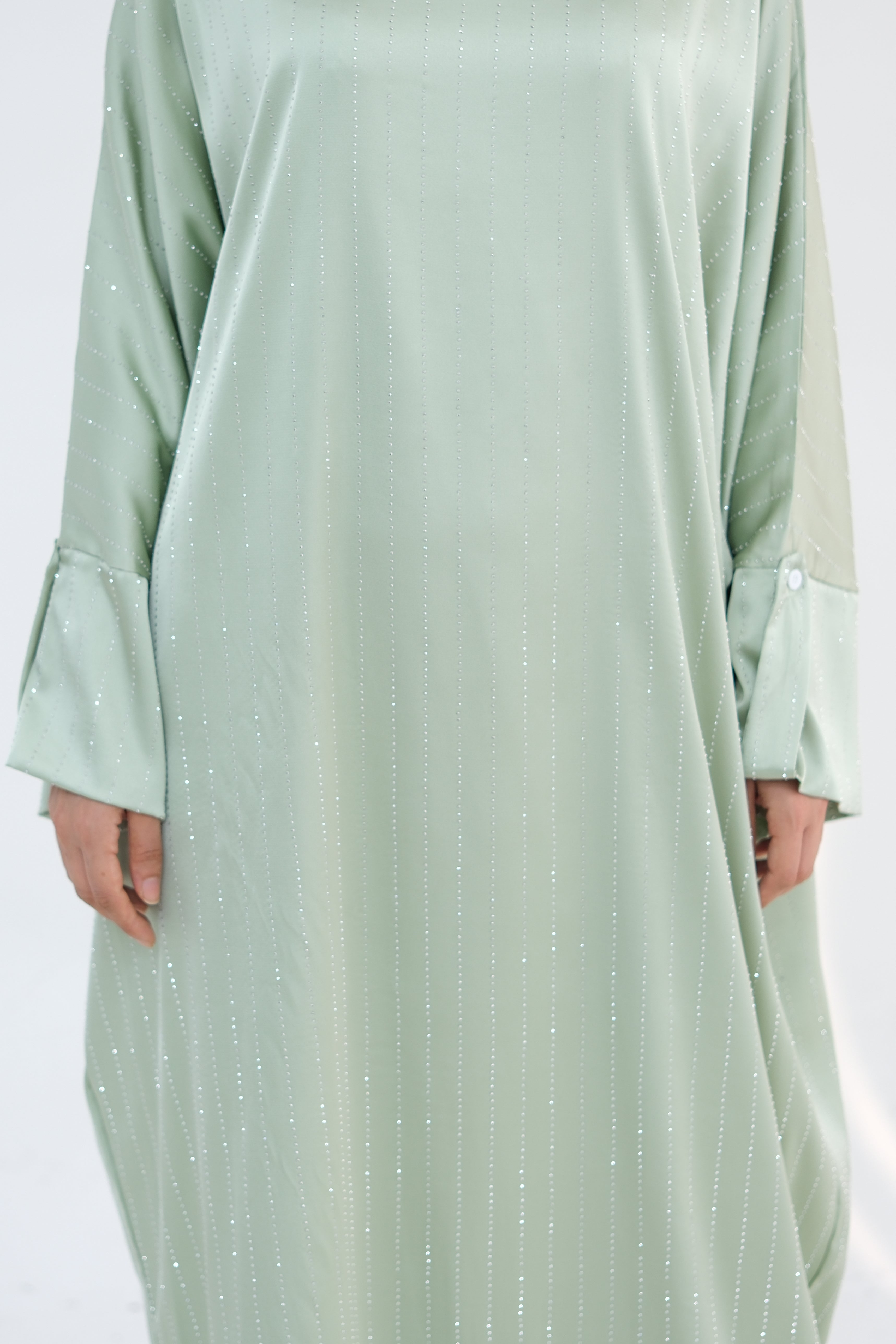 Naila Vertical Stripe Design Maxi Dress Abaya 884-Light Green