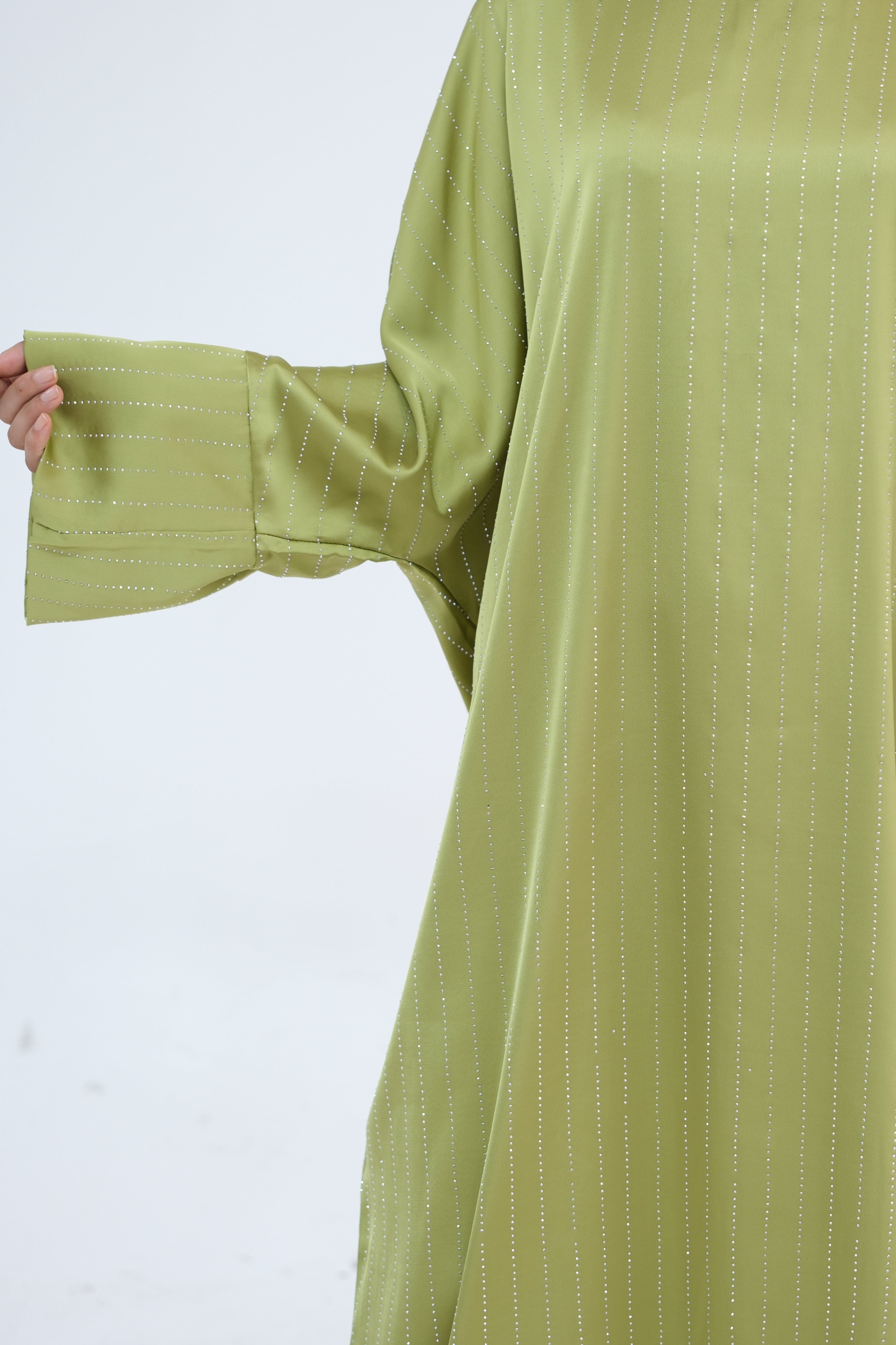 Naila Vertical Stripe Design Maxi Dress Abaya 884-Yellowish Green