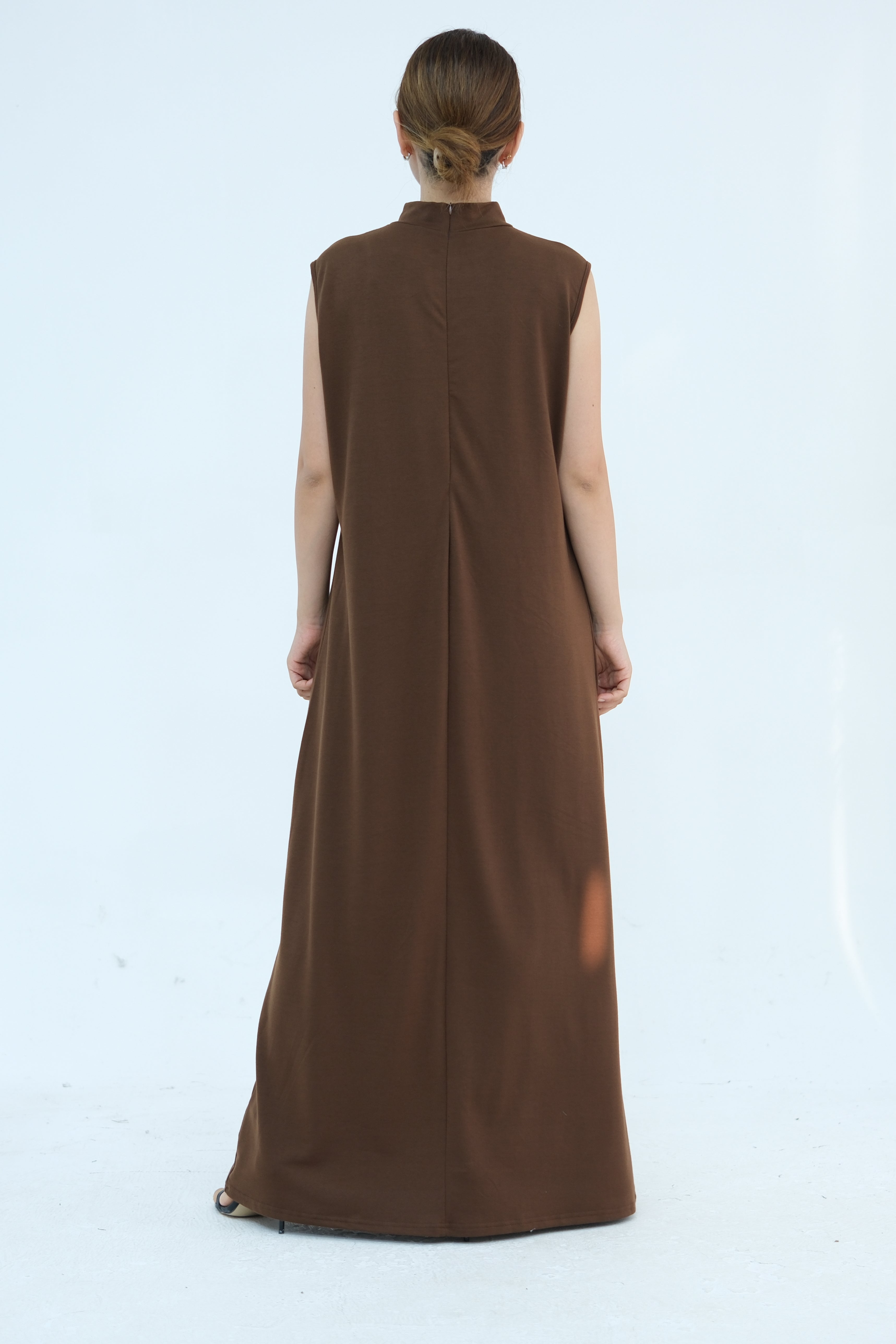 Yumna High Neck Two-Piece Abaya Set 886 - Coffee