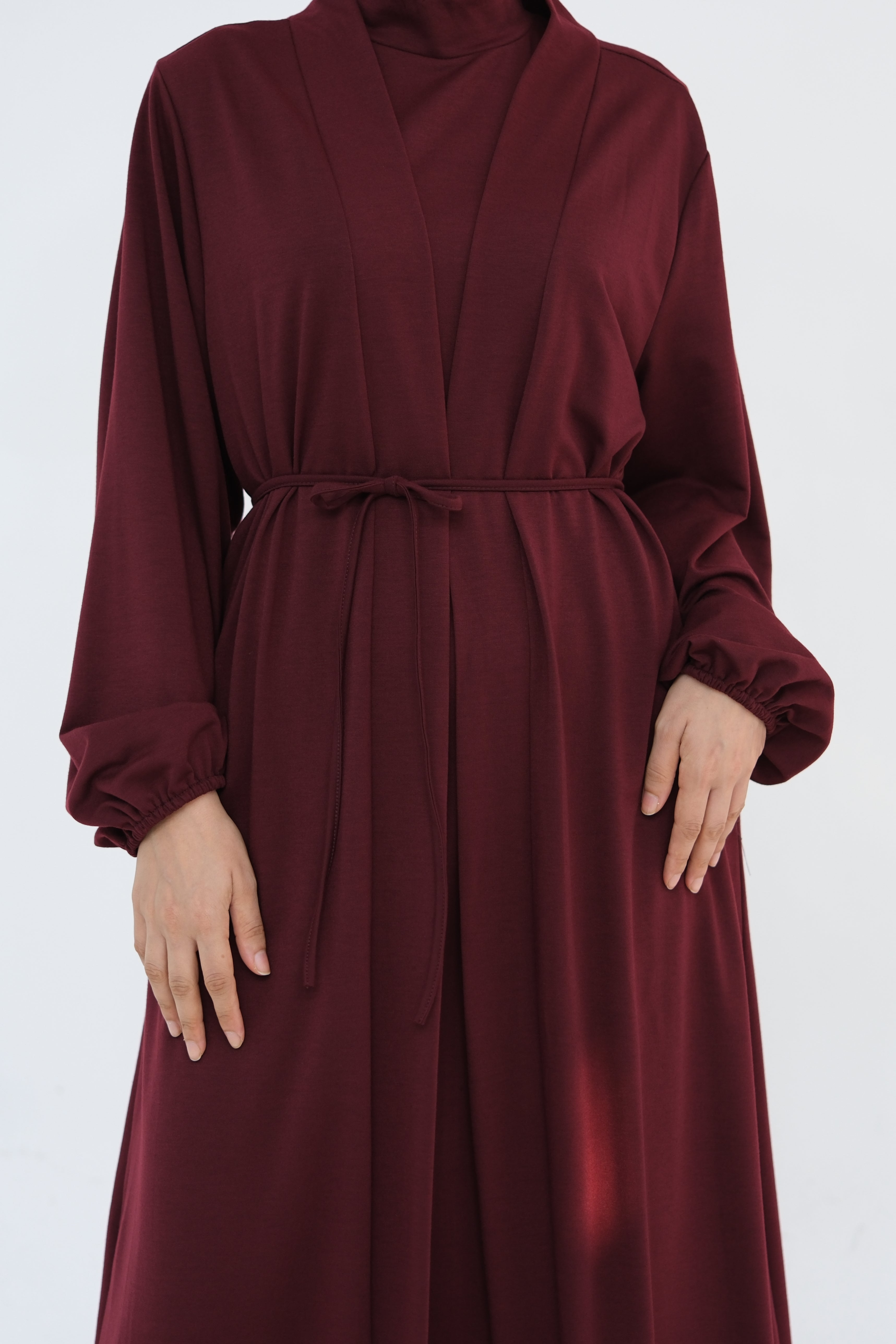 Yumna High Neck Two-Piece Abaya Set 886-Maroon