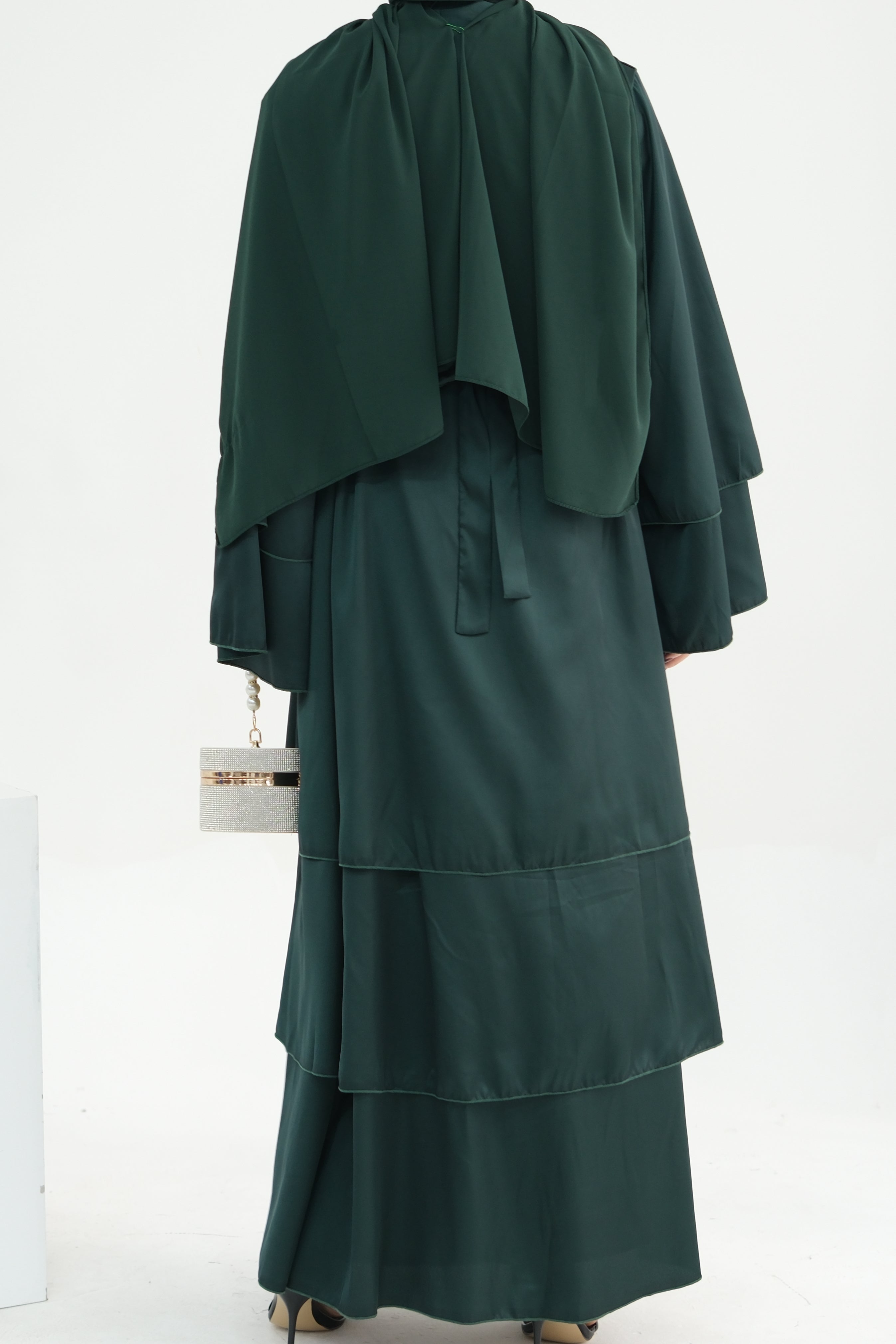 Lakia Satin Bell sleeves Modest Open Abaya 706 - DarkGreen - Meliza