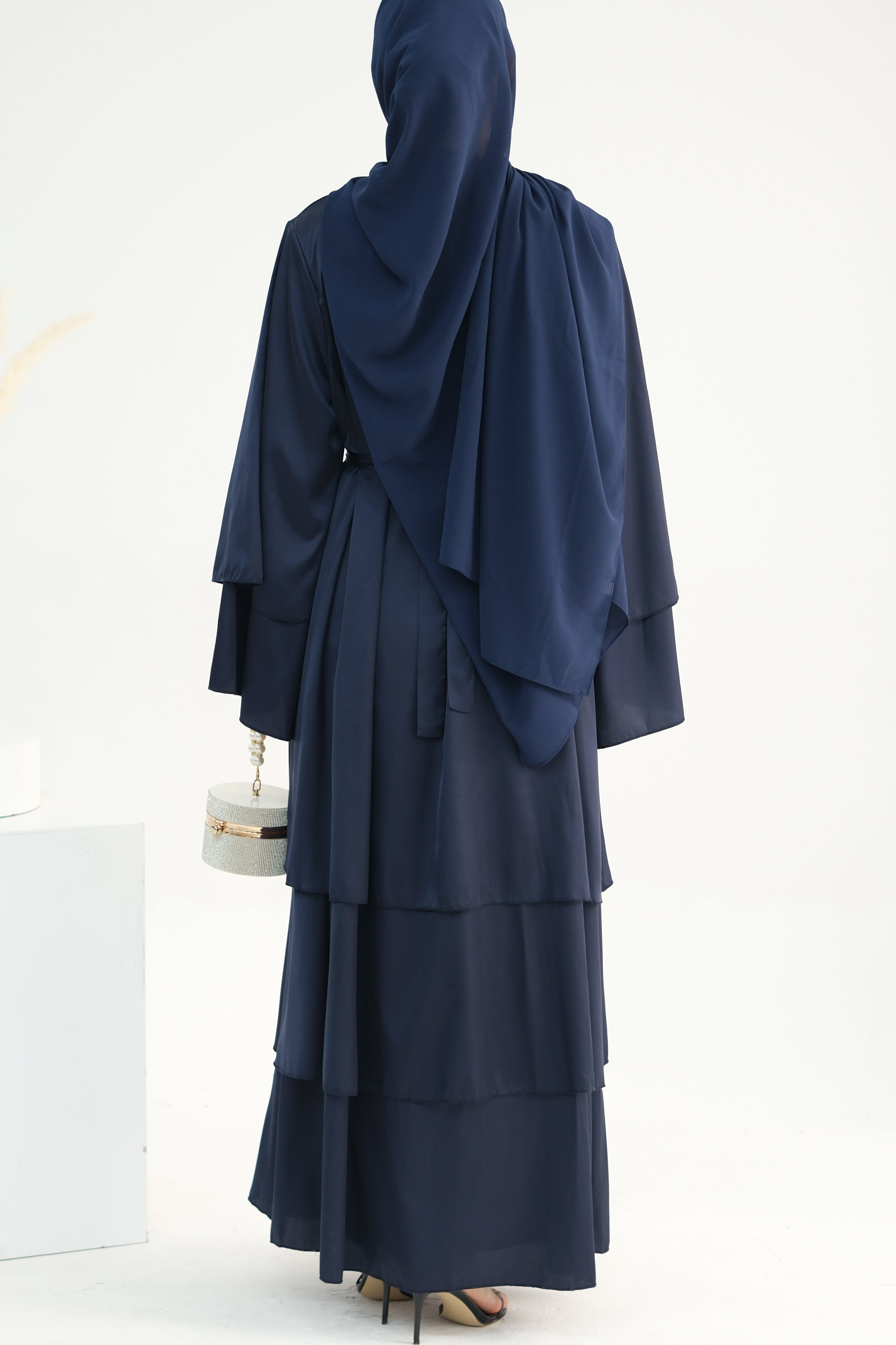 Lakia Satin Bell sleeves Modest Open Abaya 706 - Navy - Meliza