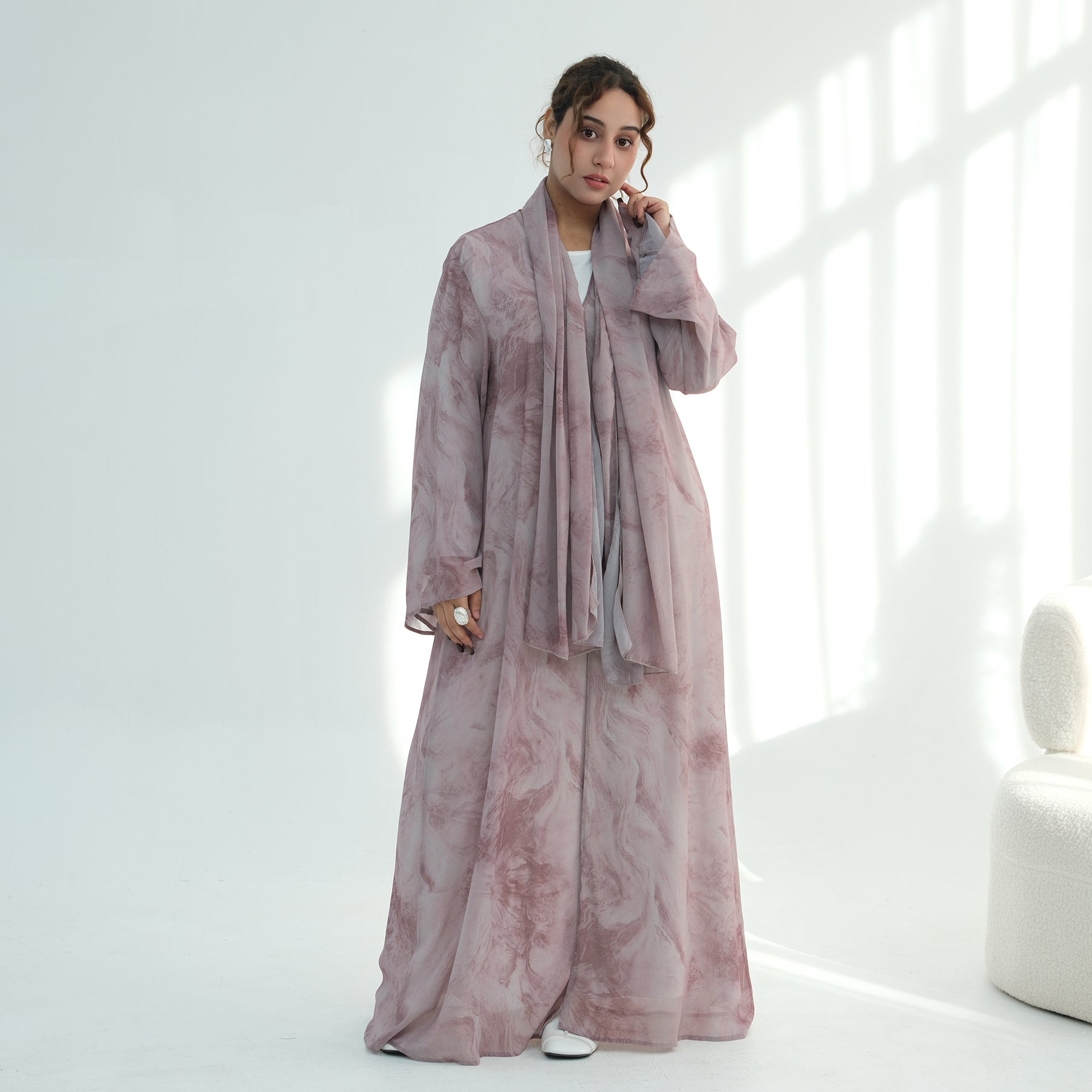 Loriya floral print cardigan + scarf, two pieces, LR1030