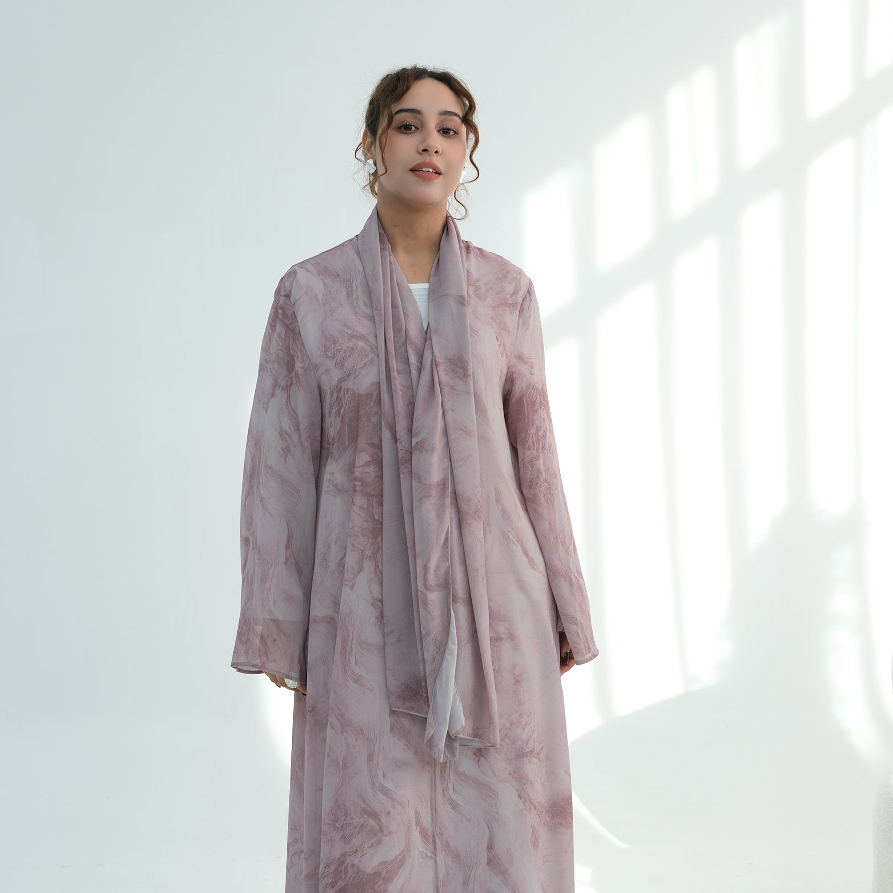 Loriya floral print cardigan + scarf, two pieces, LR1030