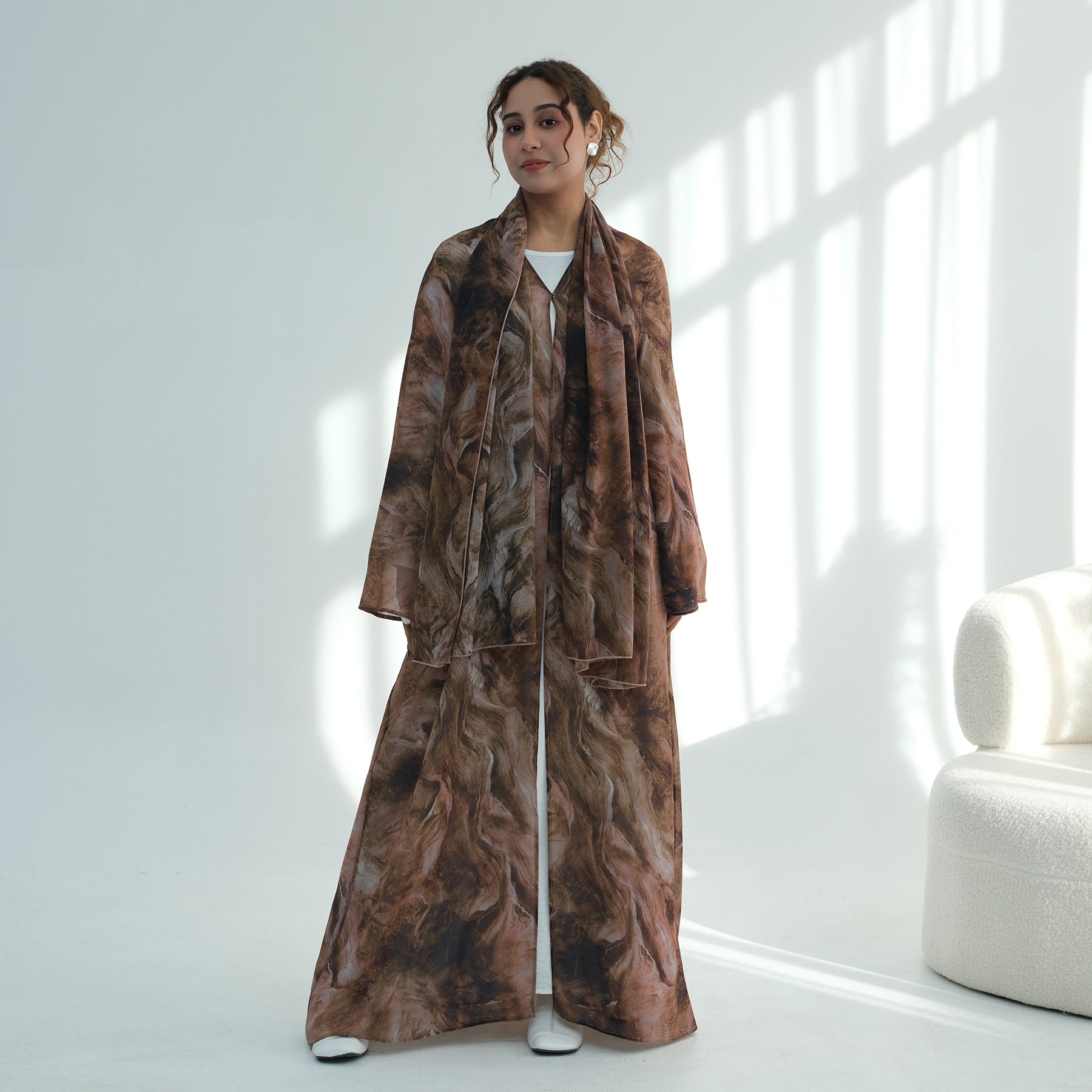 Loriya floral print cardigan + scarf, two pieces, LR1030