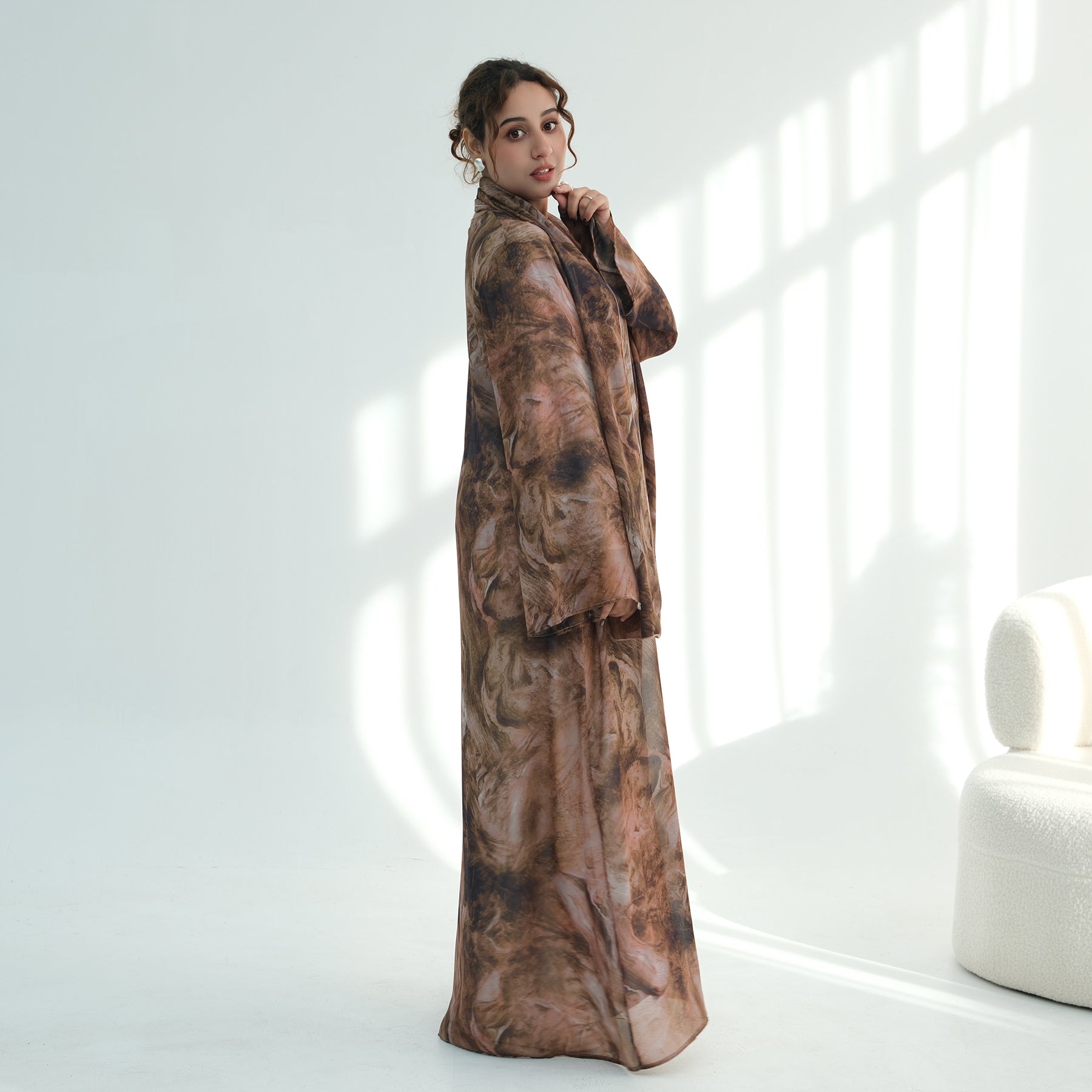 Loriya floral print cardigan + scarf, two pieces, LR1030