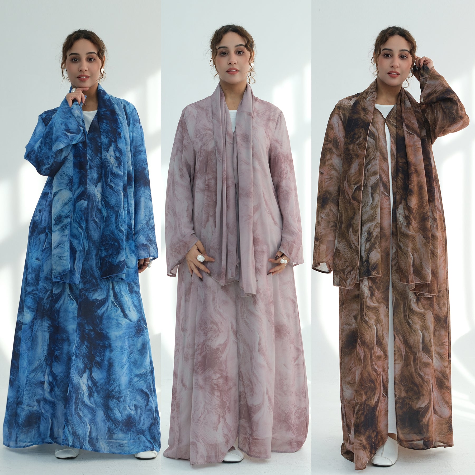 Loriya floral print cardigan + scarf, two pieces, LR1030