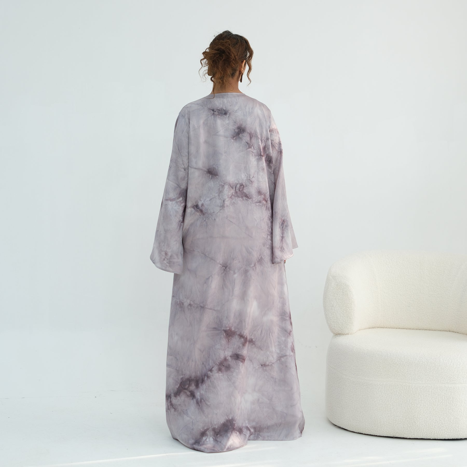 Tie-dye pleated floral lace-up cardigan LR1121