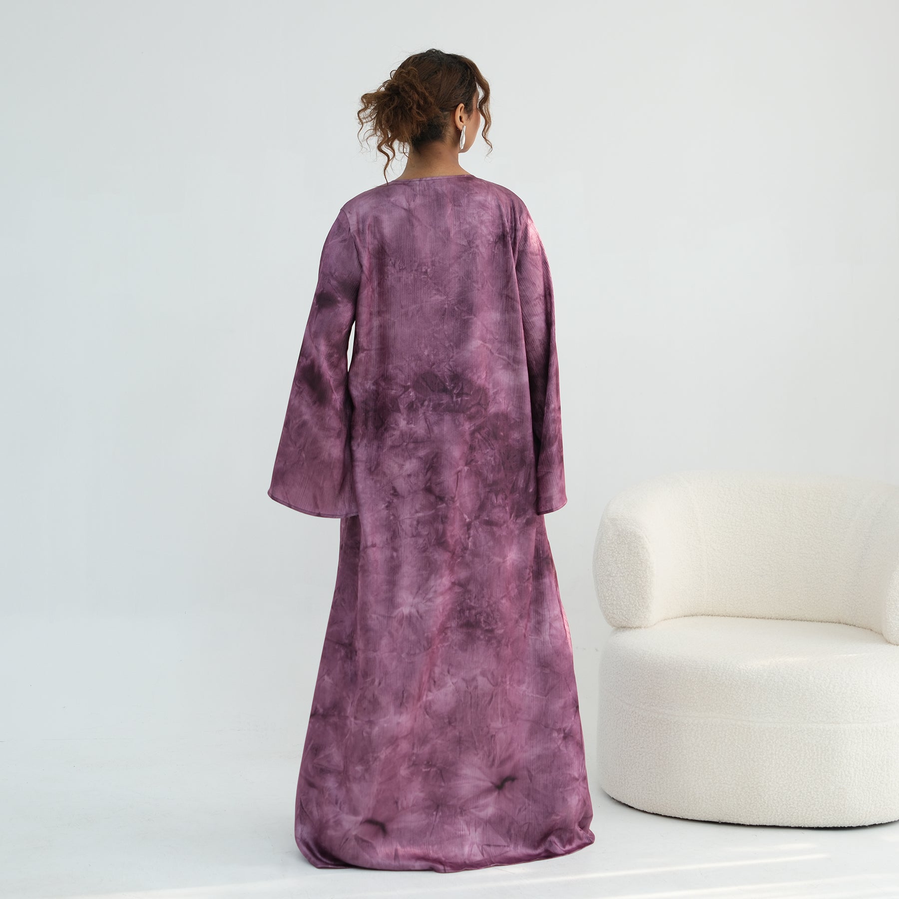 Tie-dye pleated floral lace-up cardigan LR1121