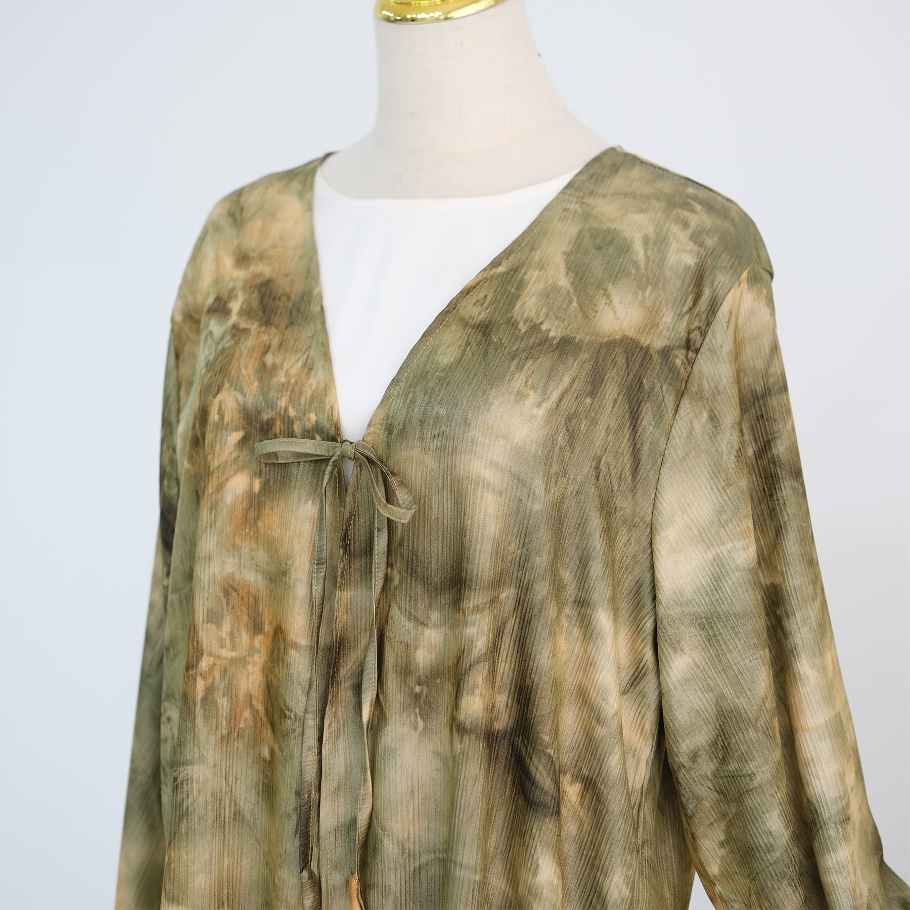 Tie-dye pleated floral lace-up cardigan LR1121