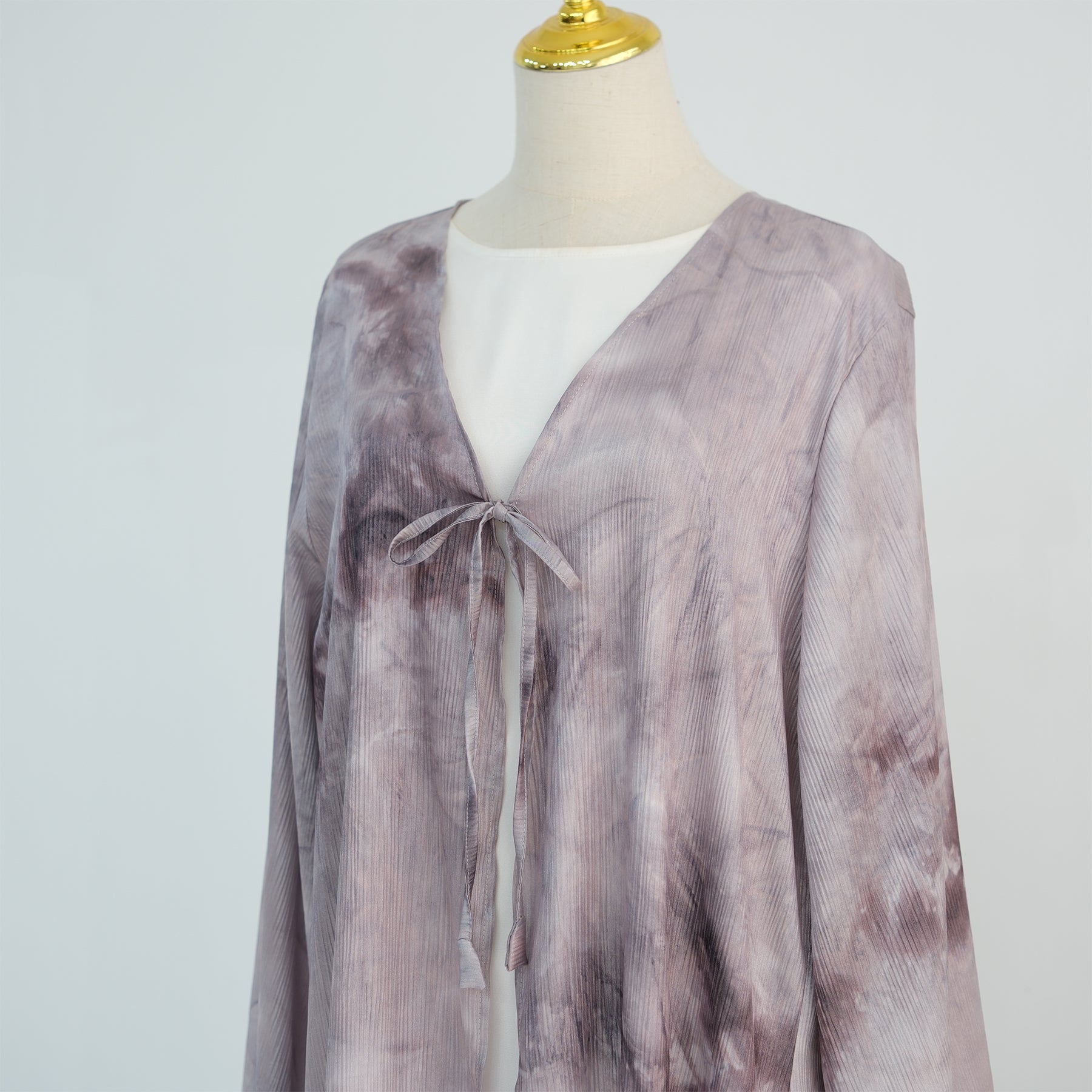 Tie-dye pleated floral lace-up cardigan LR1121