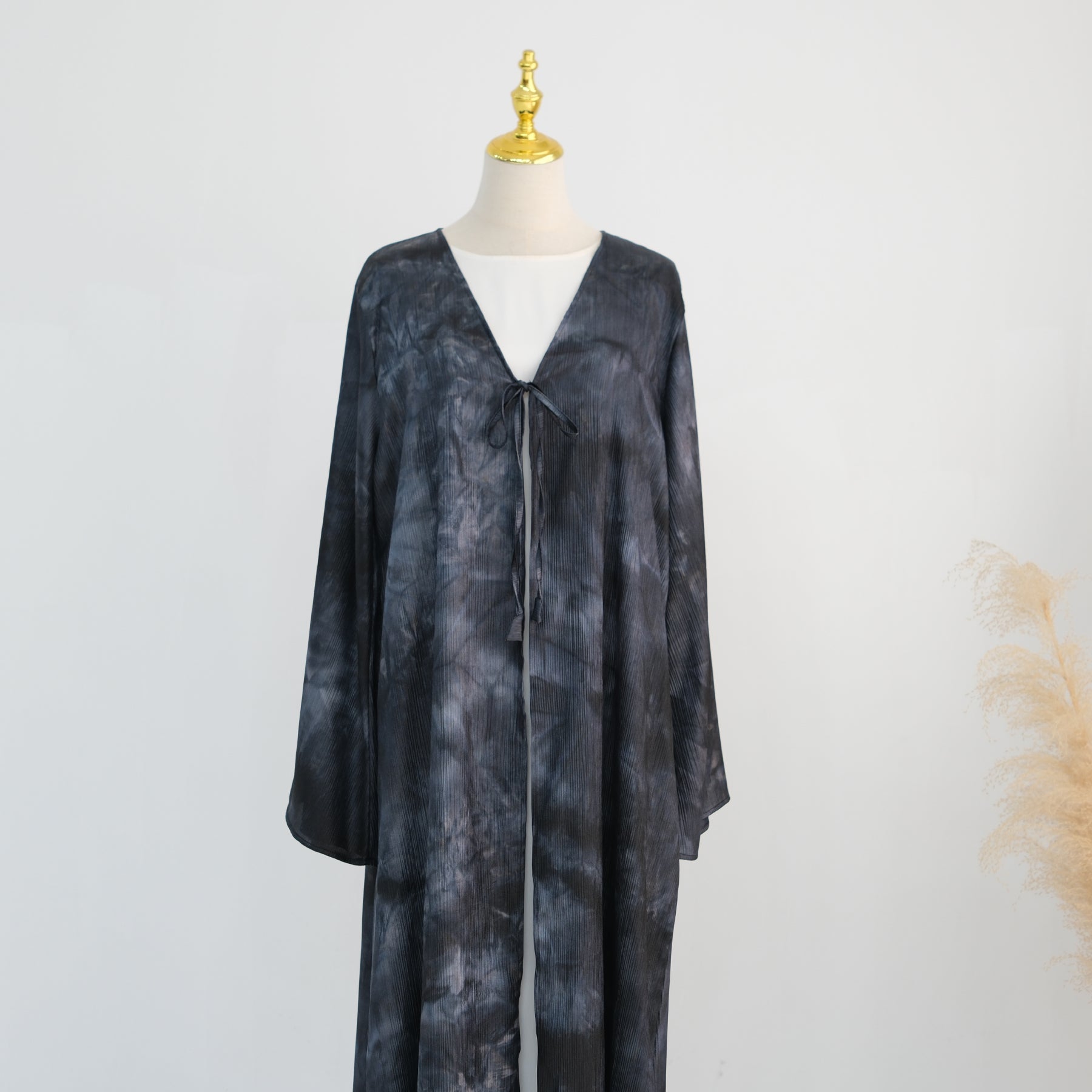 Tie-dye pleated floral lace-up cardigan LR1121