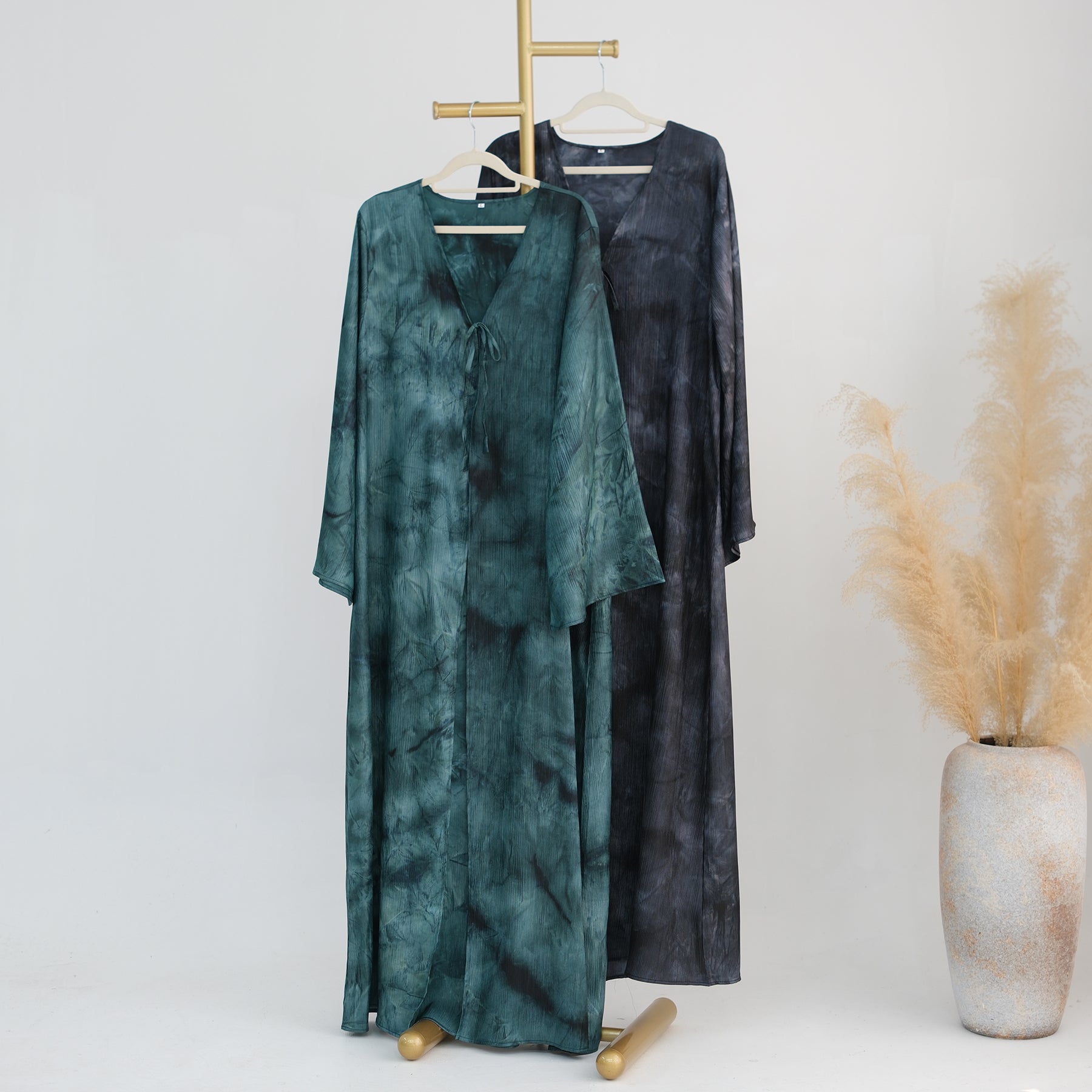 Tie-dye pleated floral lace-up cardigan LR1121