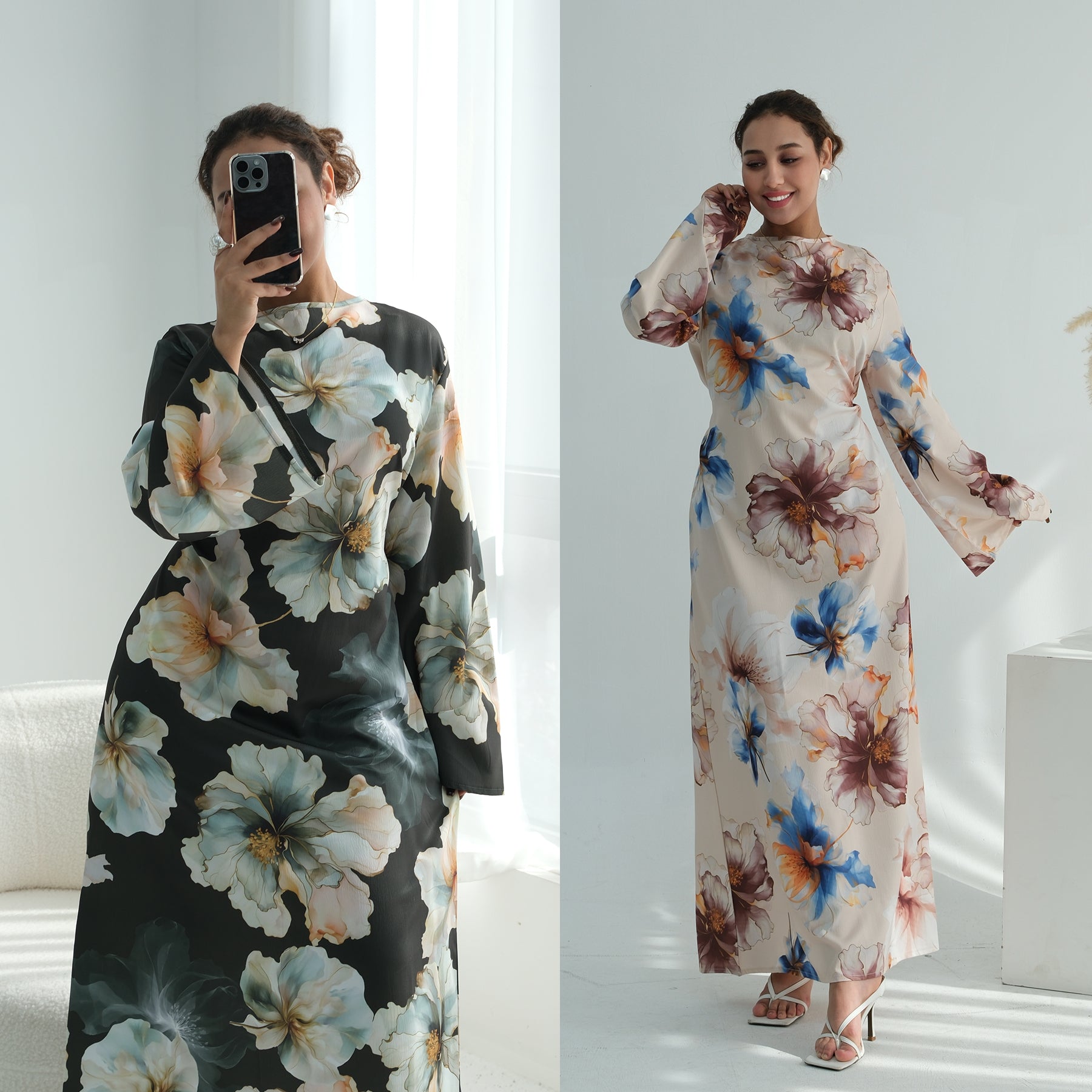 Fashionable European, American, and Middle Eastern floral-print dress/robe LR1123