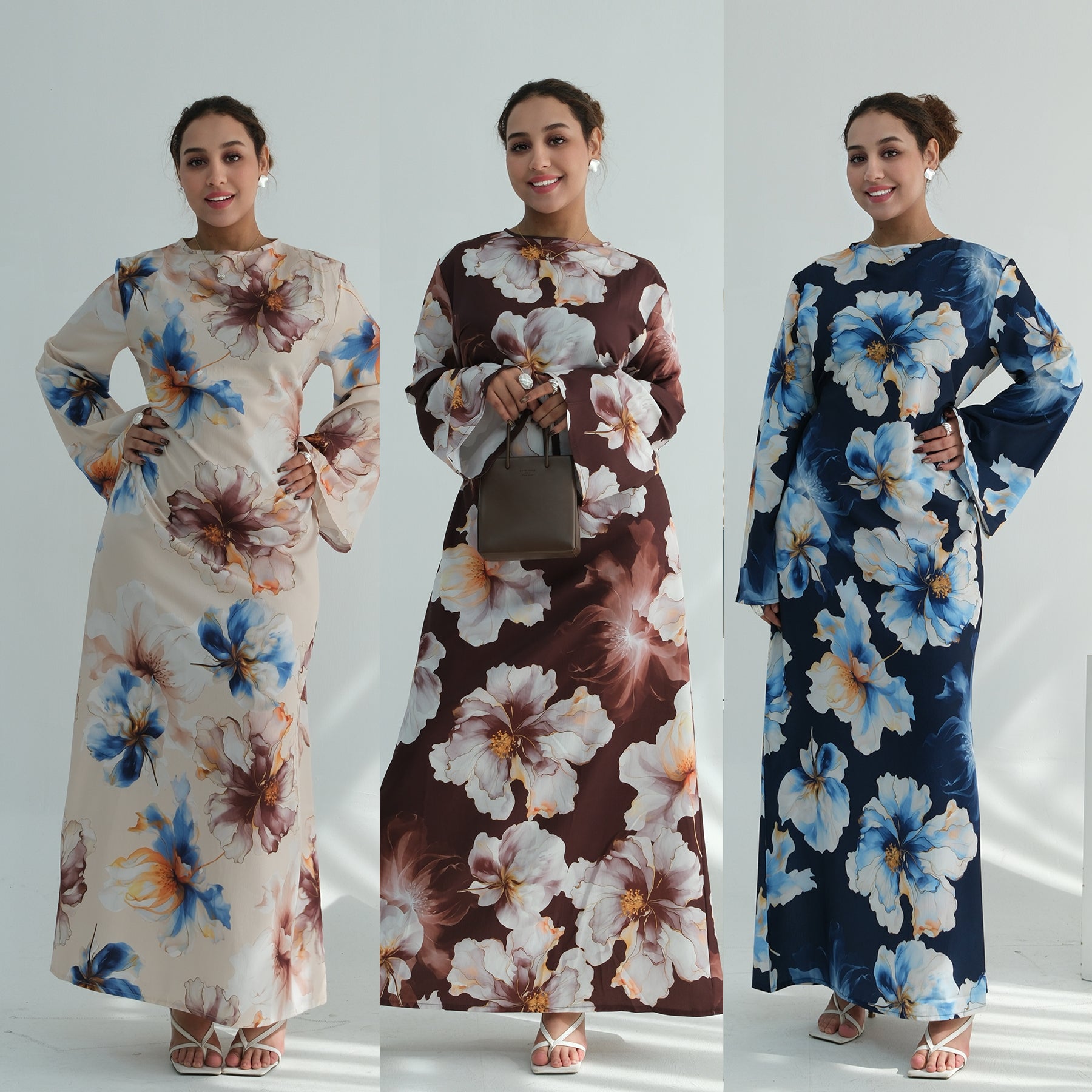 Fashionable European, American, and Middle Eastern floral-print dress/robe LR1123