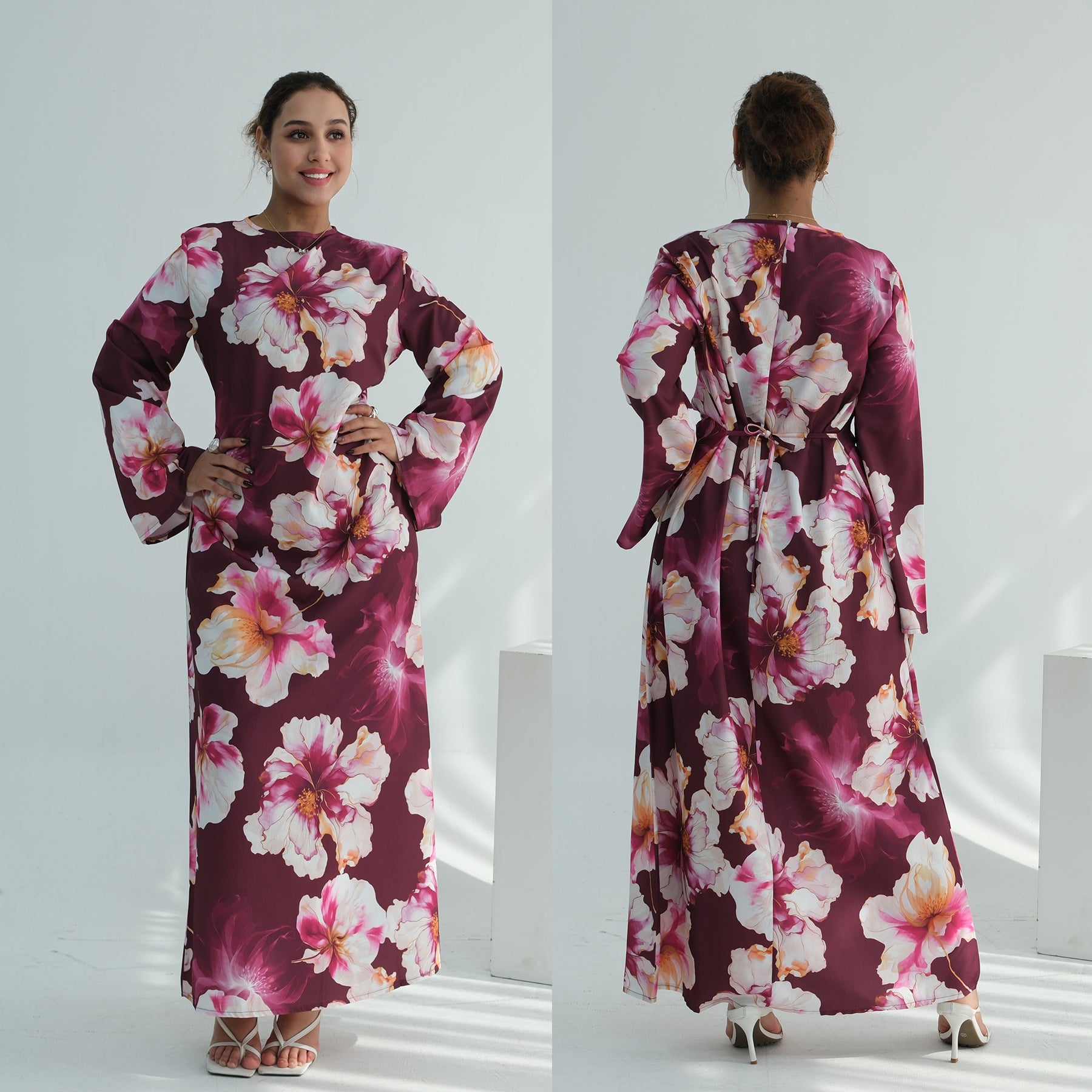 Fashionable European, American, and Middle Eastern floral-print dress/robe LR1123