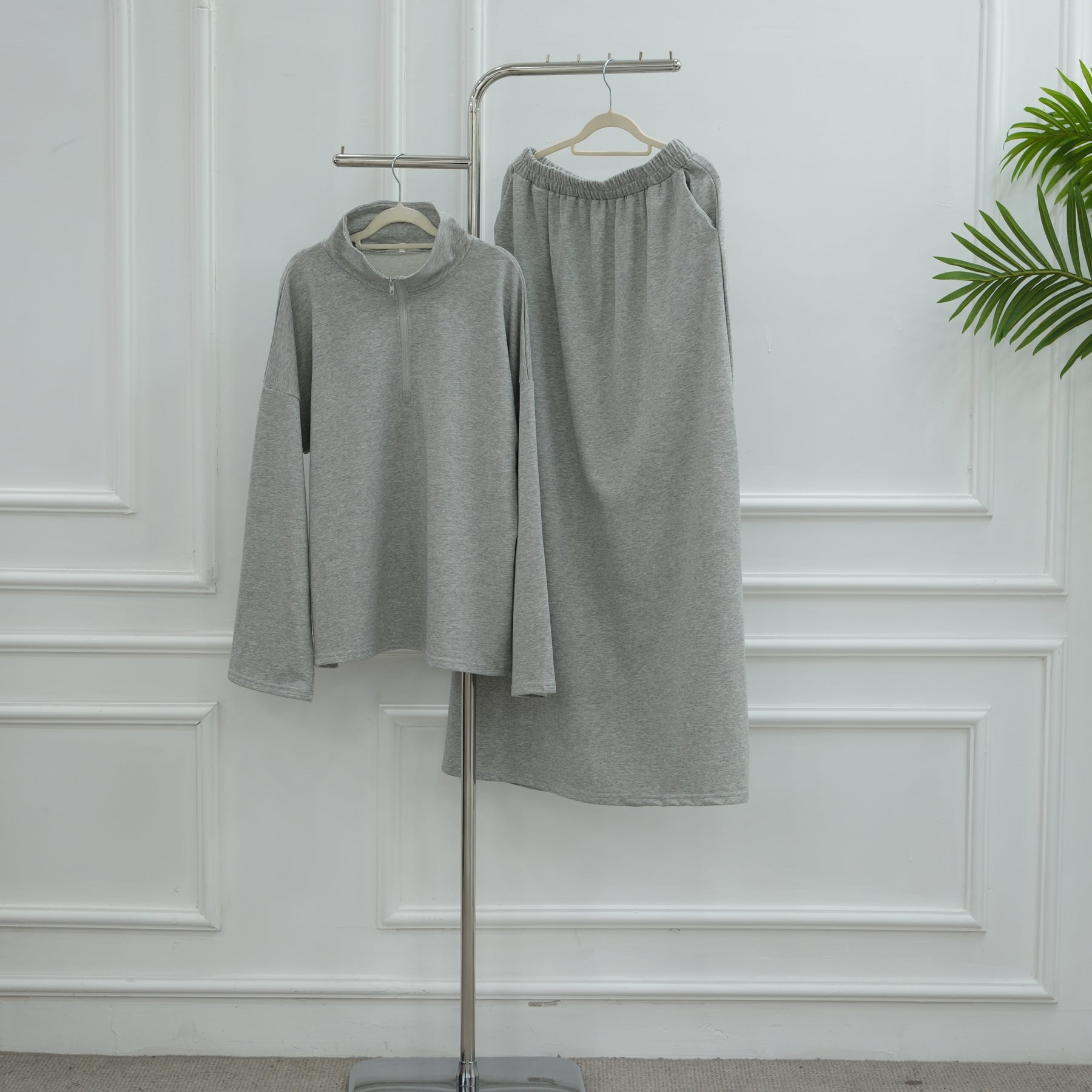 Loriya Large Size Casual Loose Zipper Neck Two-piece Set LR1127