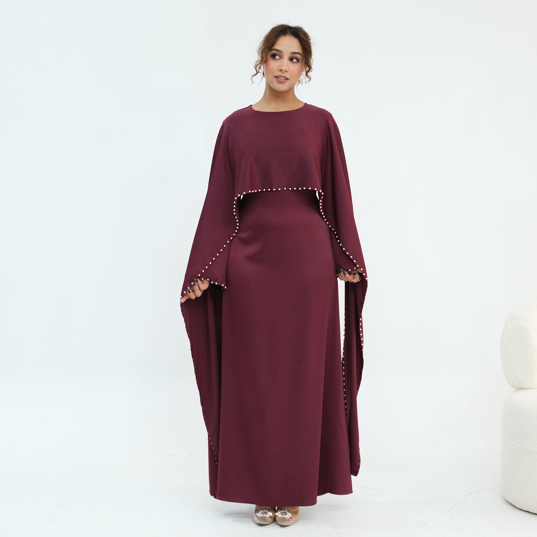 Loriya Pearl Beaded Luxury Shawl Dress LR1134