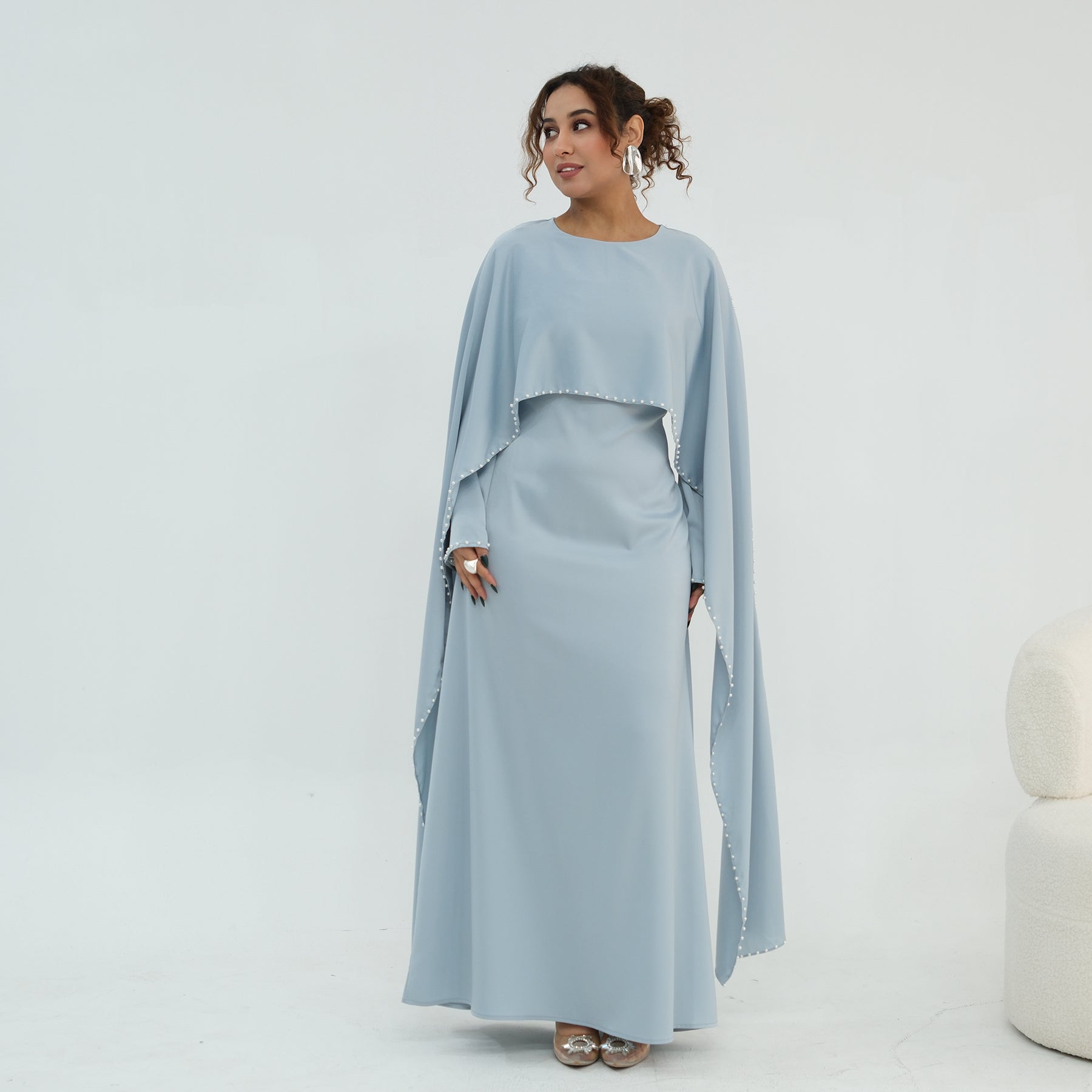 Loriya Pearl Beaded Luxury Shawl Dress LR1134