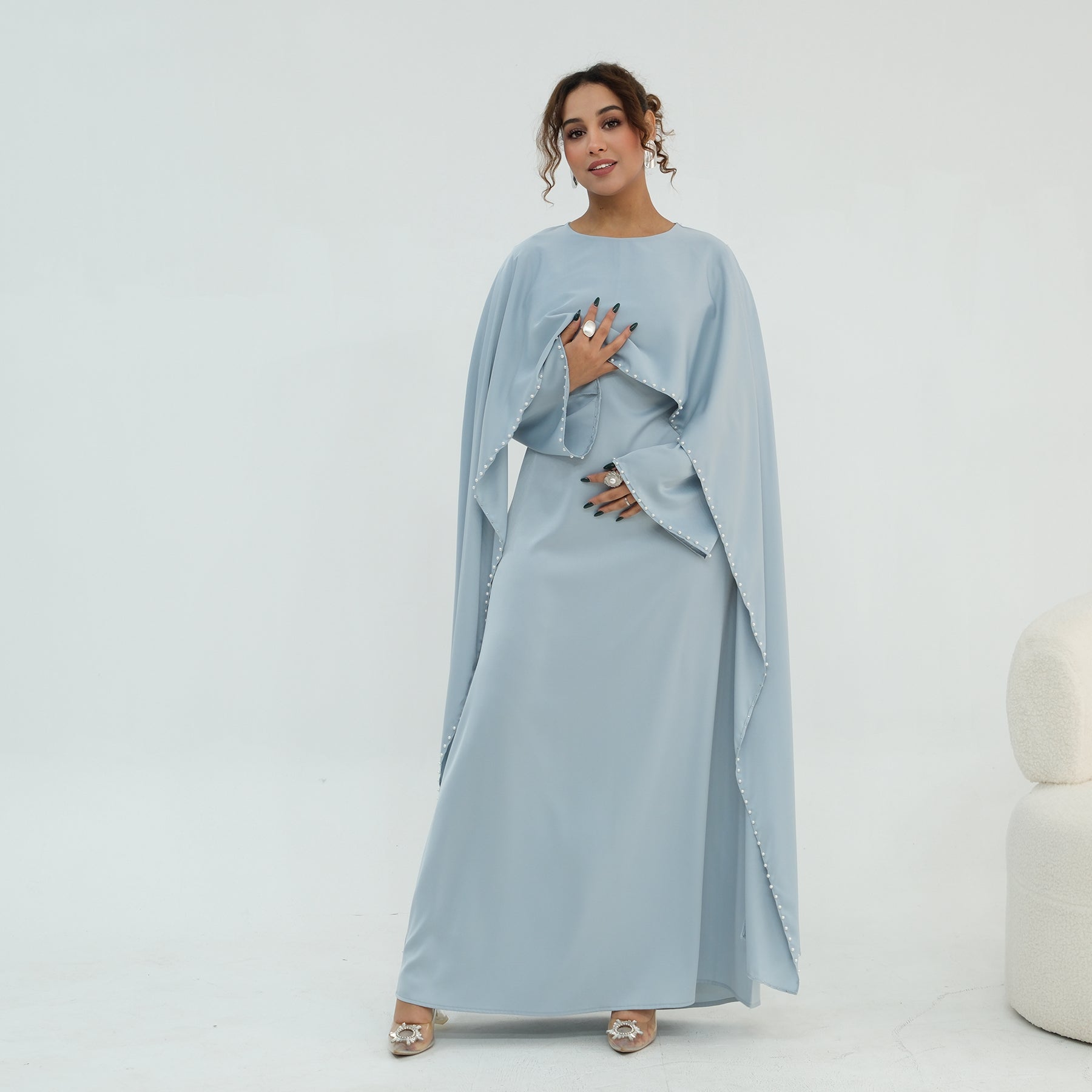 Loriya Pearl Beaded Luxury Shawl Dress LR1134