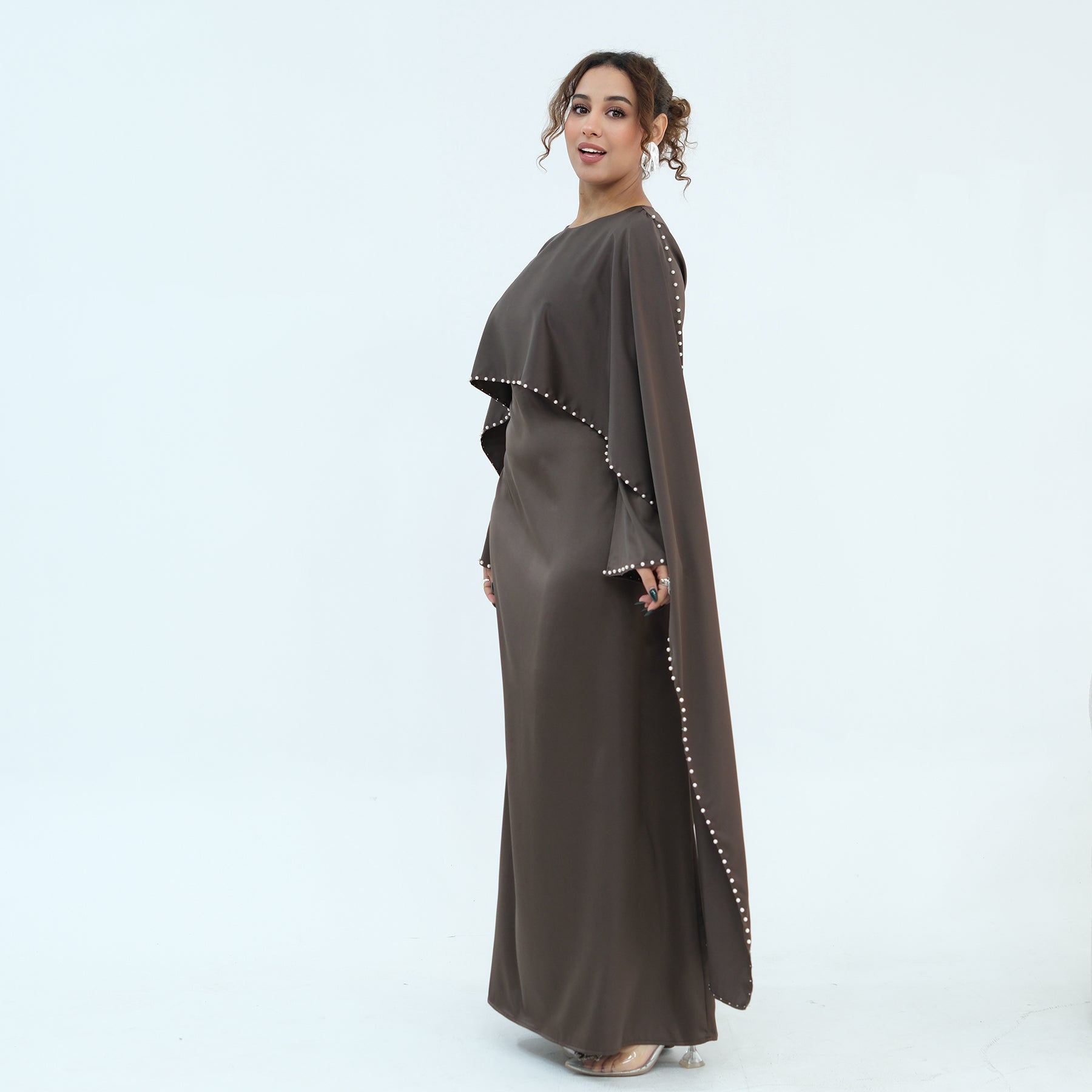 Loriya Pearl Beaded Luxury Shawl Dress LR1134